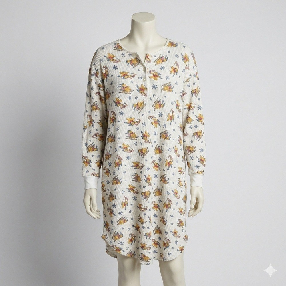 Vintage Disney Store Winnie the Pooh Winter Ski Thermal Nightgown Henley M/L