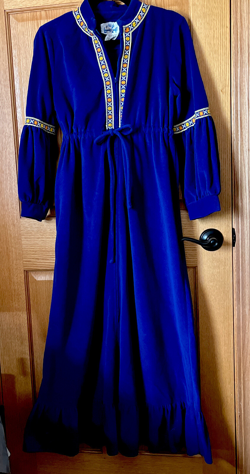 Vintage 60’s/70’s Jr’s By Lounge Craft Step In Robe Button Up Blue Drawstring
