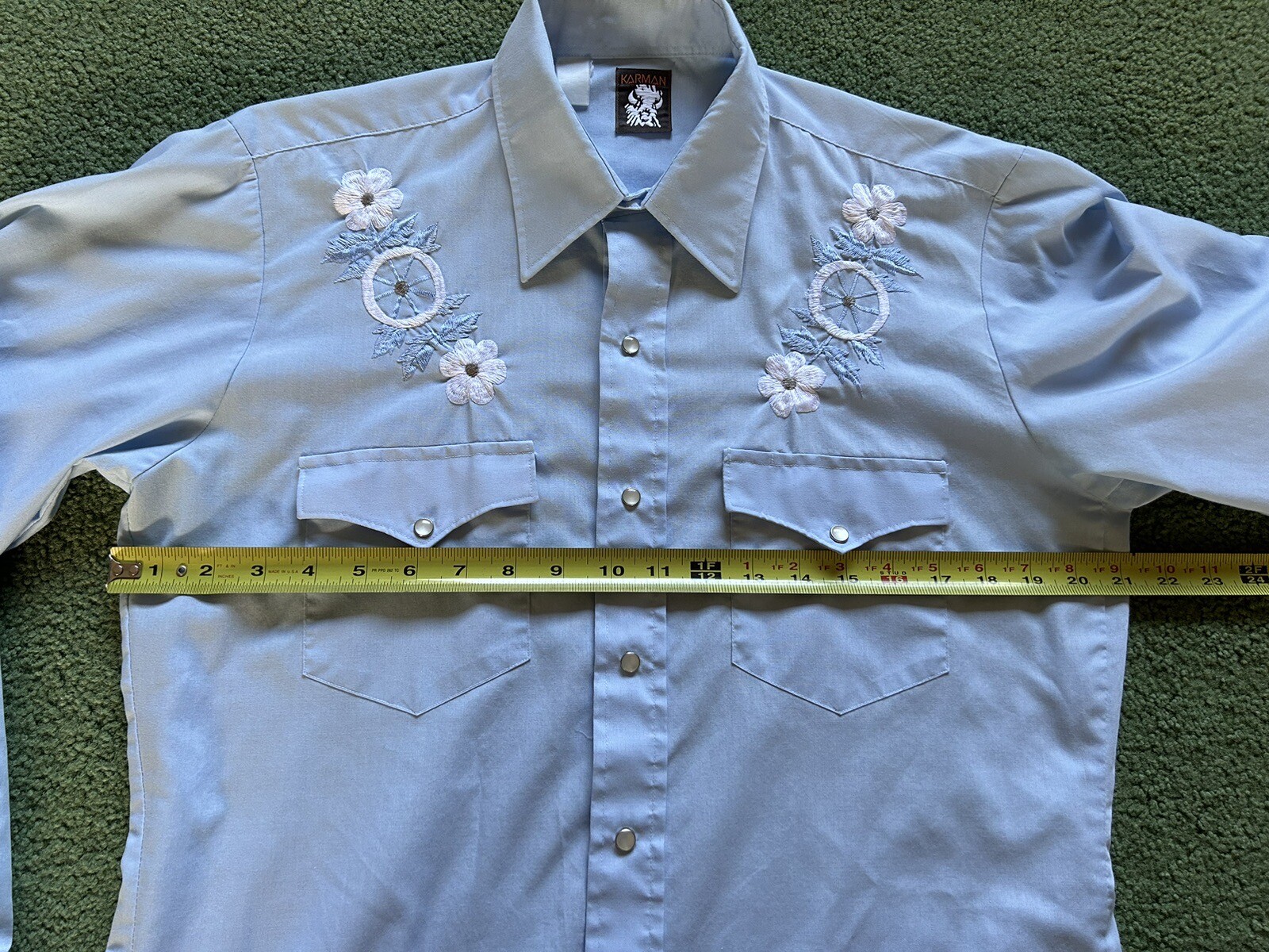 Vintage Women’s Karman Pearl Snap Button Down Long Sleeve Blue Western Shirt