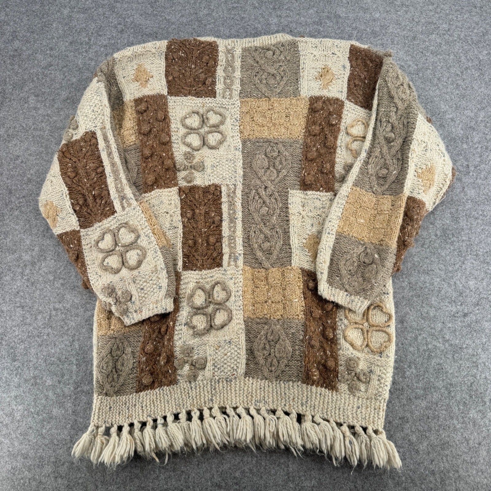 Express Tricot Vintage Handknitted Patchwork Sweater Angora Wool Fringe Womens S