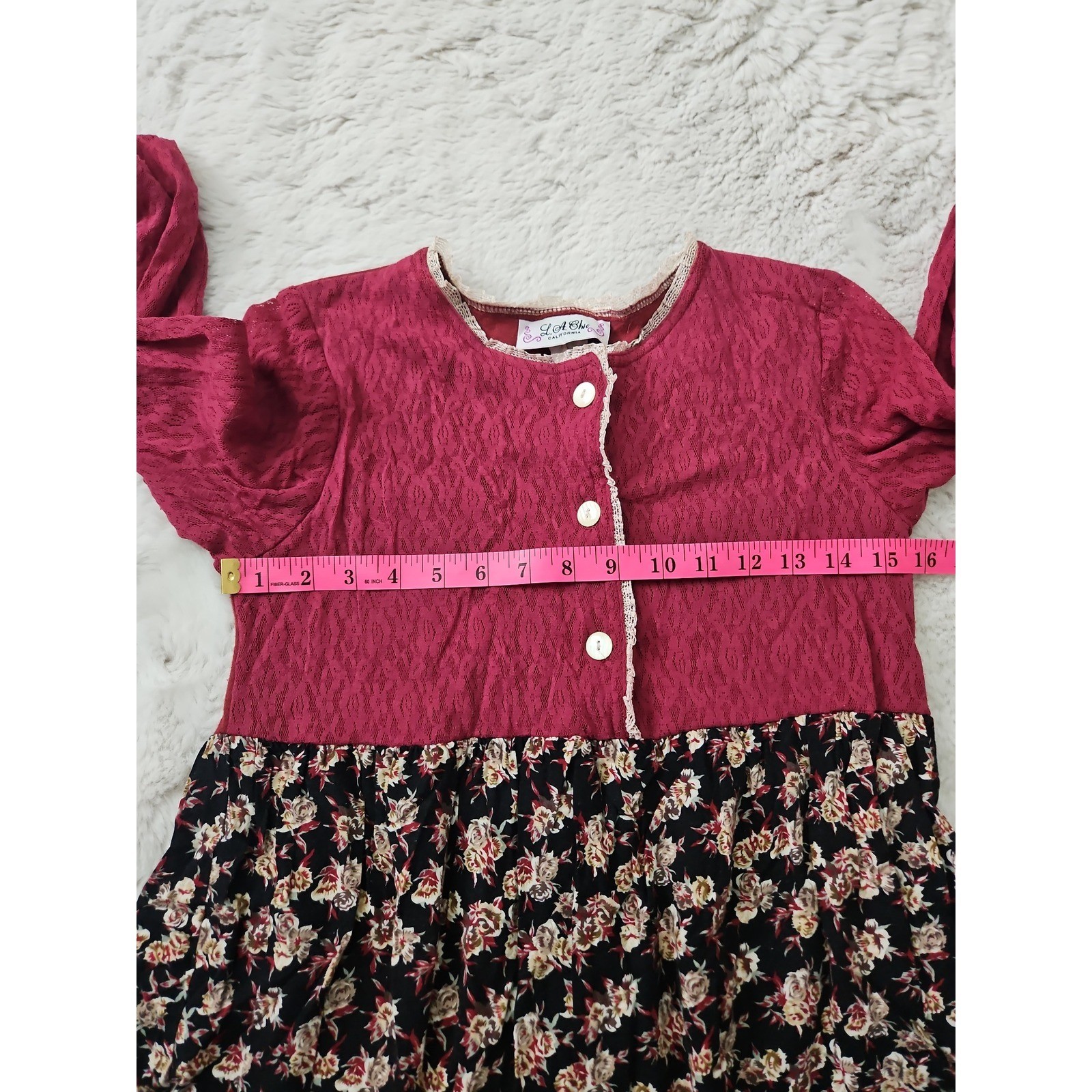VTG 90s LA Chic California Floral Dress Burgundy Grunge Prairie Cottagecore S