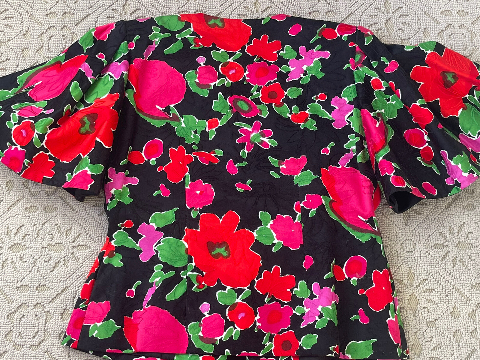 Stunning Vintage 1980’s Pauline Trigere Black Pink Floral Cocktail Ensemble