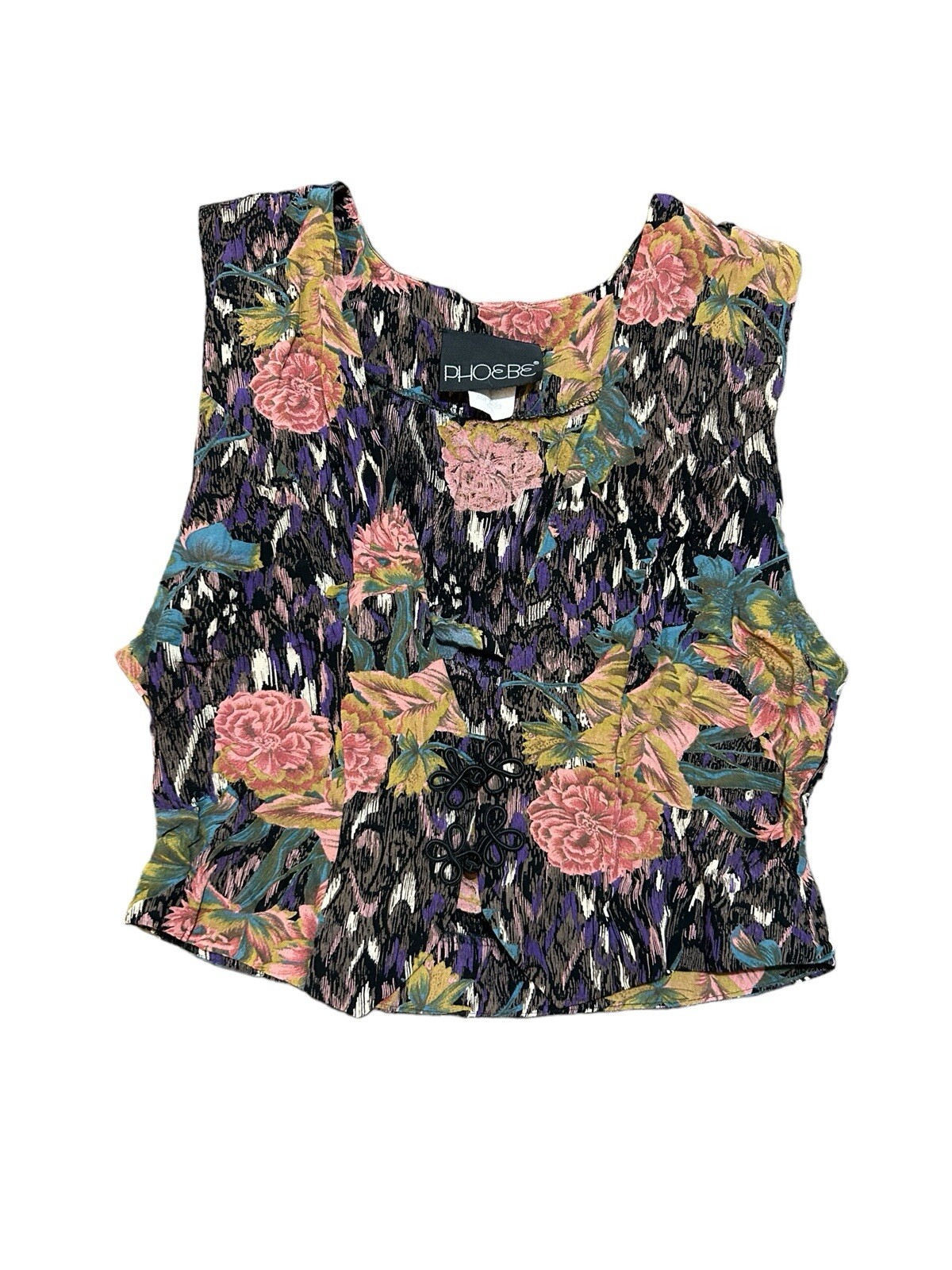 Vtg Phoebe Vest Women Size S/M Purple Pink Sleeveless Floral Bohemian Waistcoat
