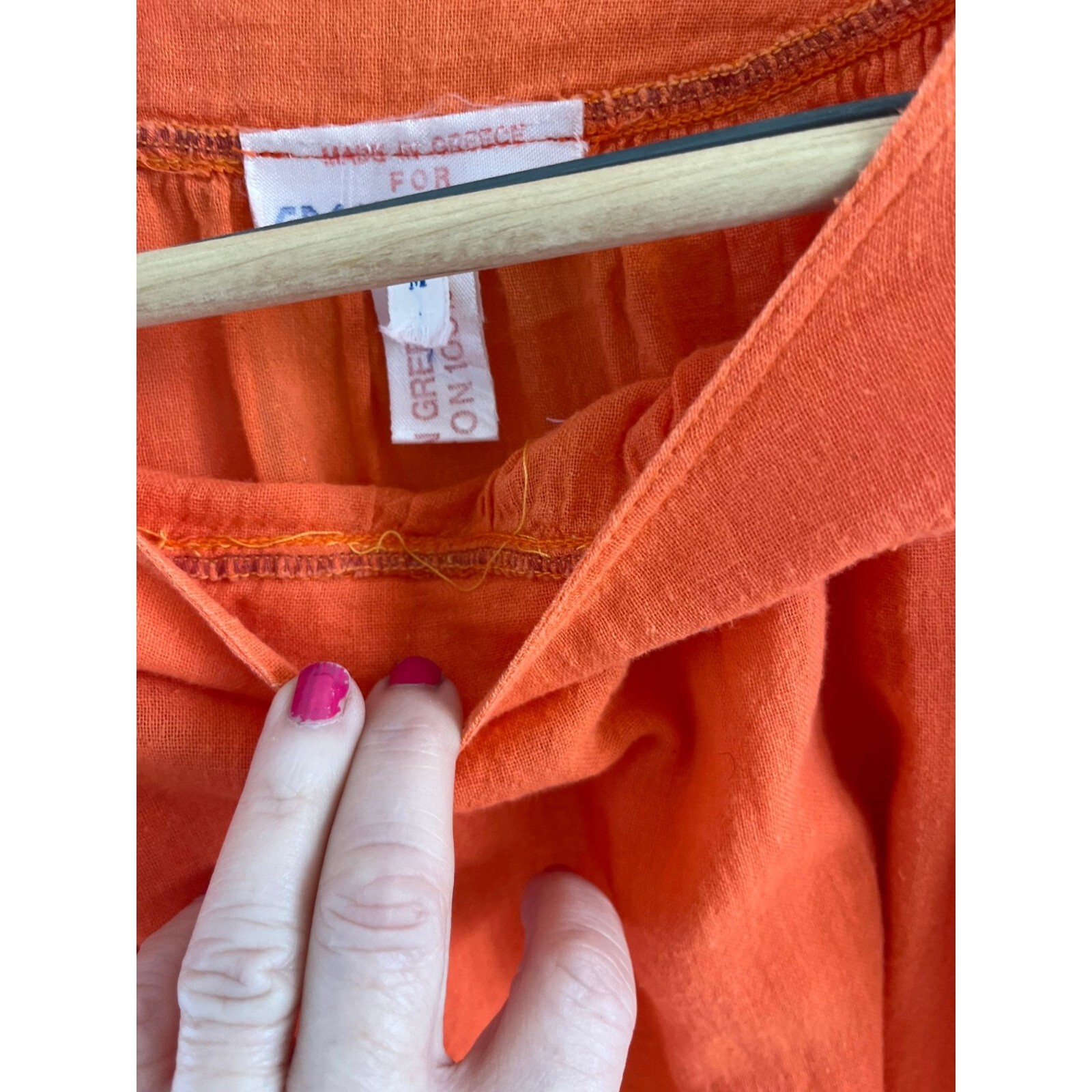 Vtg 1973 Orange Cotton Blouse Grecophilia Made In Greece 100% Greek Cotton