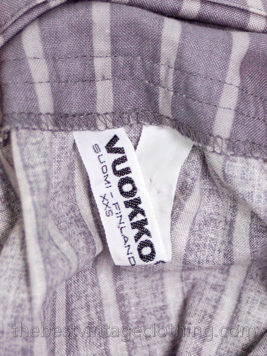 Vtg Vuokko Suomi Tent Shirt Dress XXS Gray Piccolo Stripe Cotton Snap Front