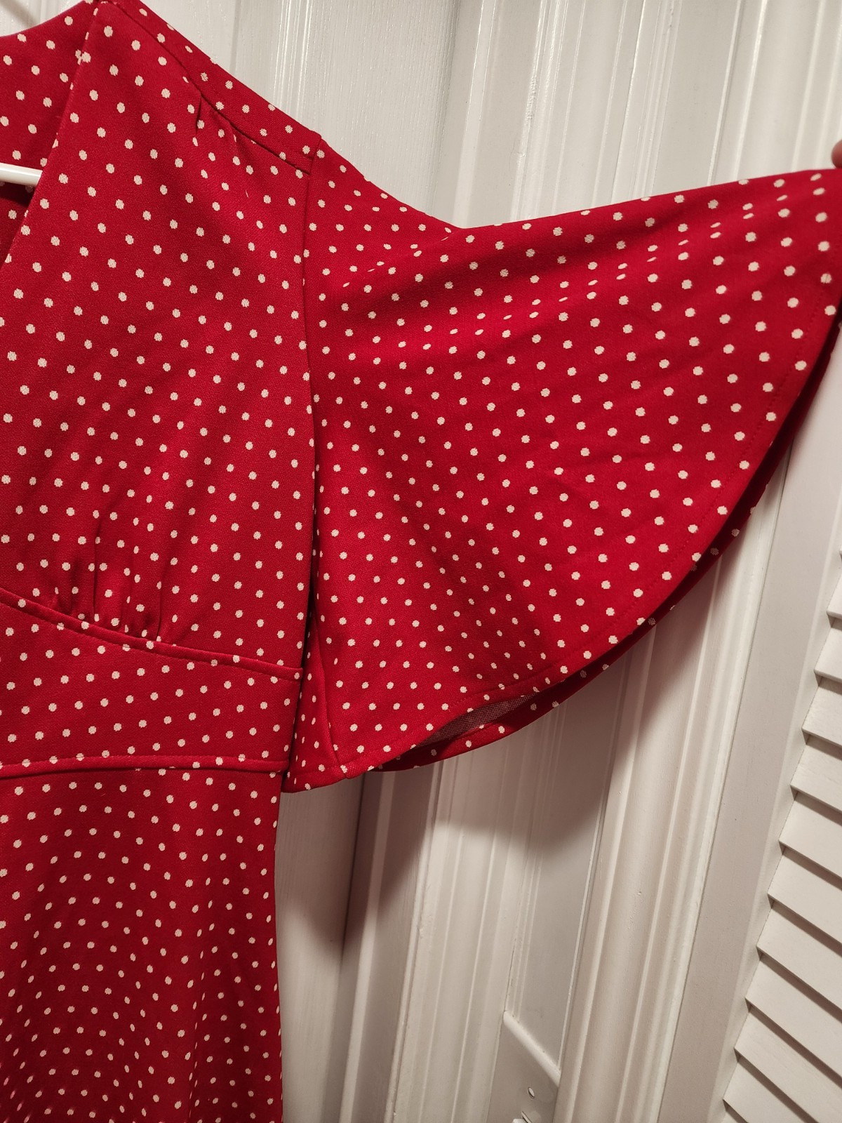 Vtg 60 70s Vicky Vaughn Red Polka Dot Fit Flare Flutter Sleeve Maxi Dress Sz Med