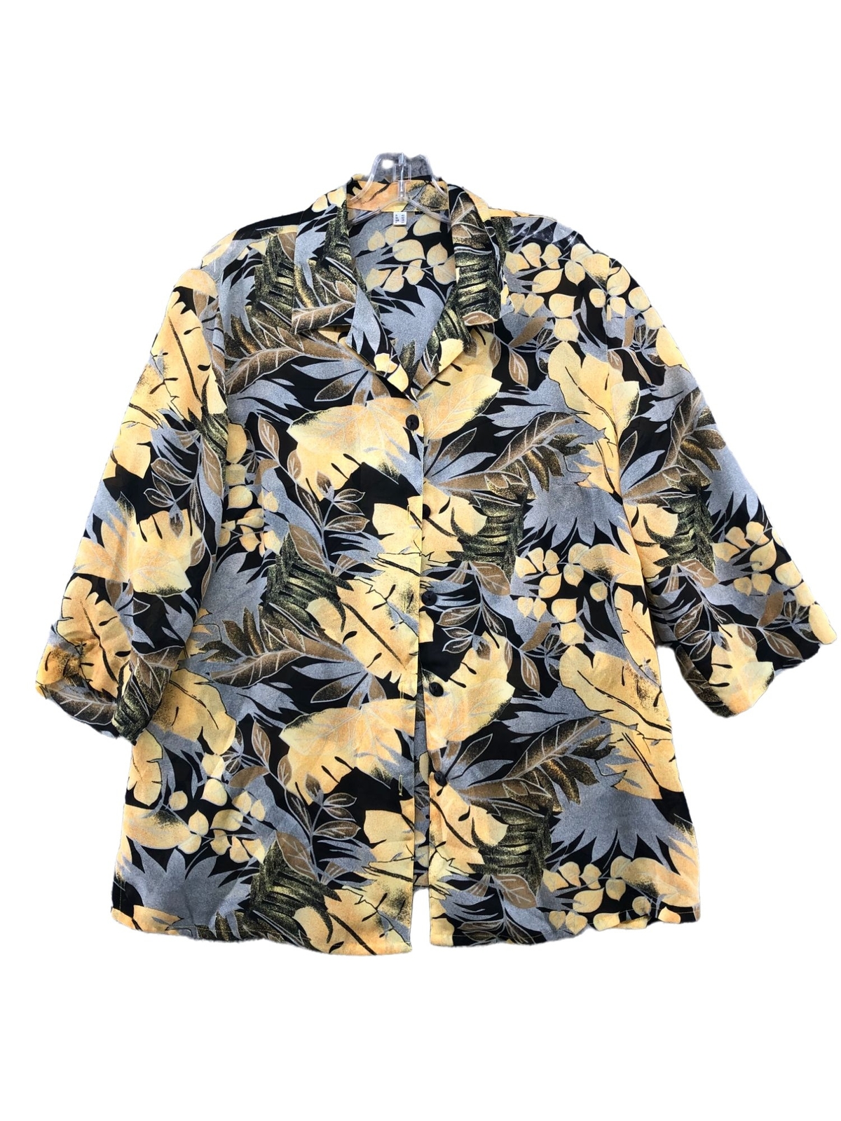 Vintage Tropical Hawaiian Shirt Womens XL Yellow Black Floral 1/2 Sleeve Hippie