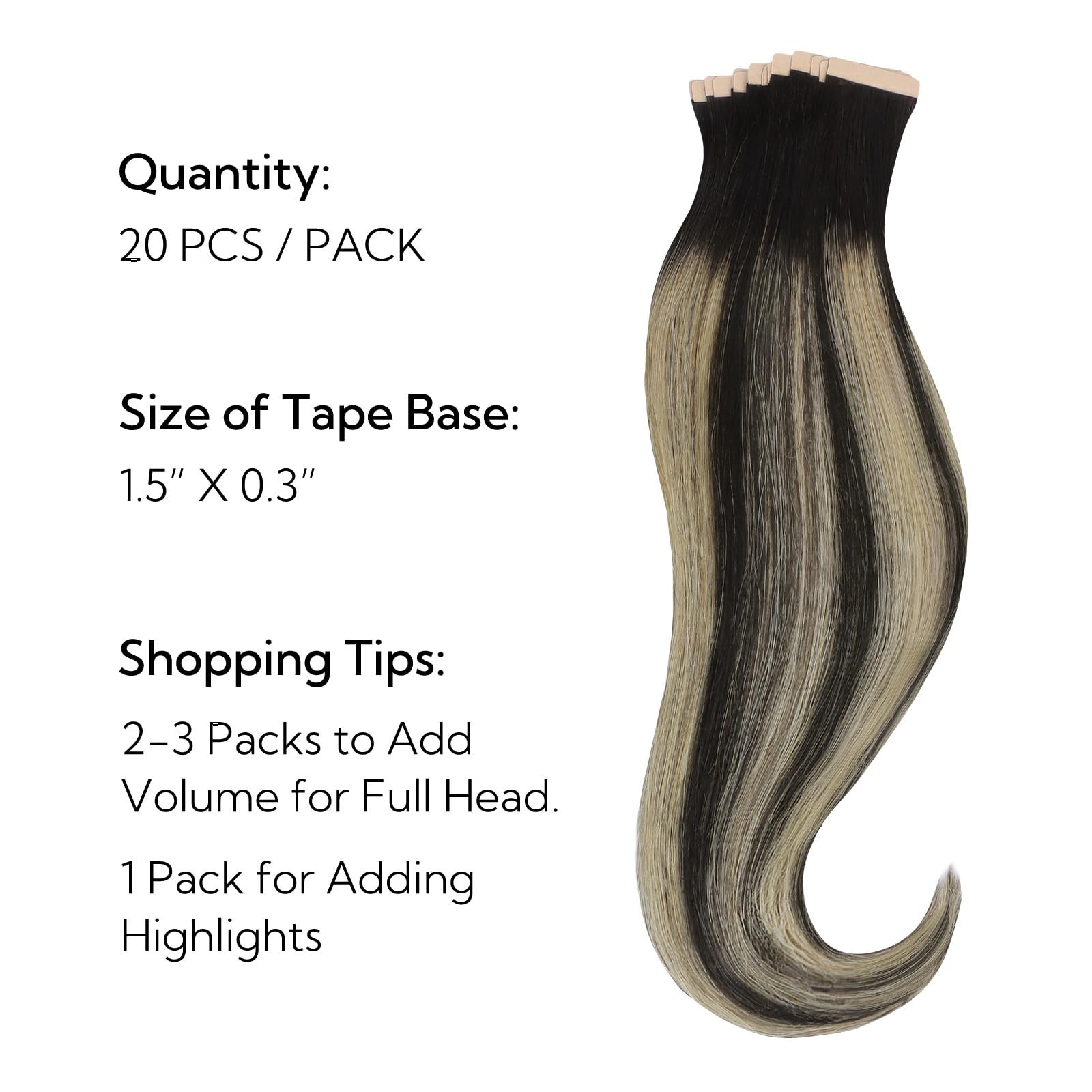 HOTBANANA 12″ Tape in Hair Extensions 20pcs 40g Natural Black Light Blonde