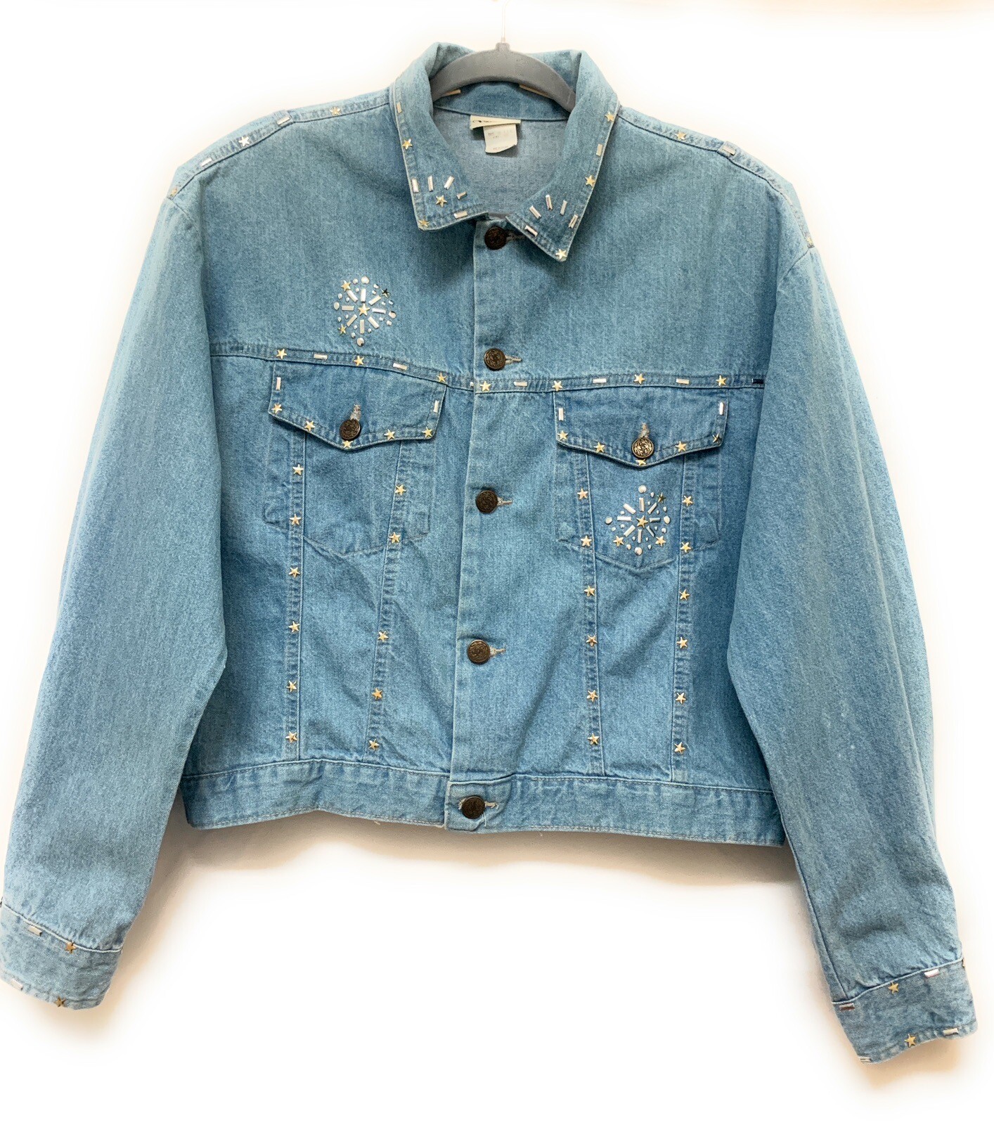 Vintage Vivaldi Jean Jacket Size Medium Metallic Embellished Made In USA