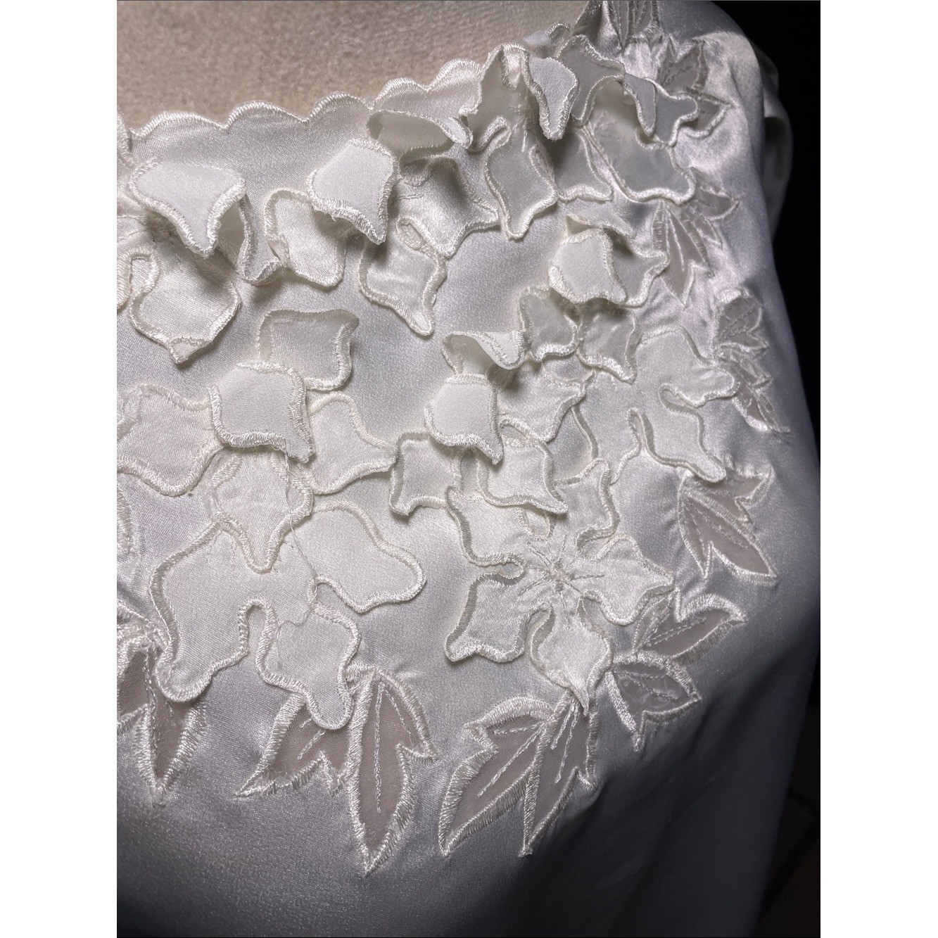 Vintage 80s NICOLA Floral Applique Ivory Cream Satin Blouse Shirt Size 10