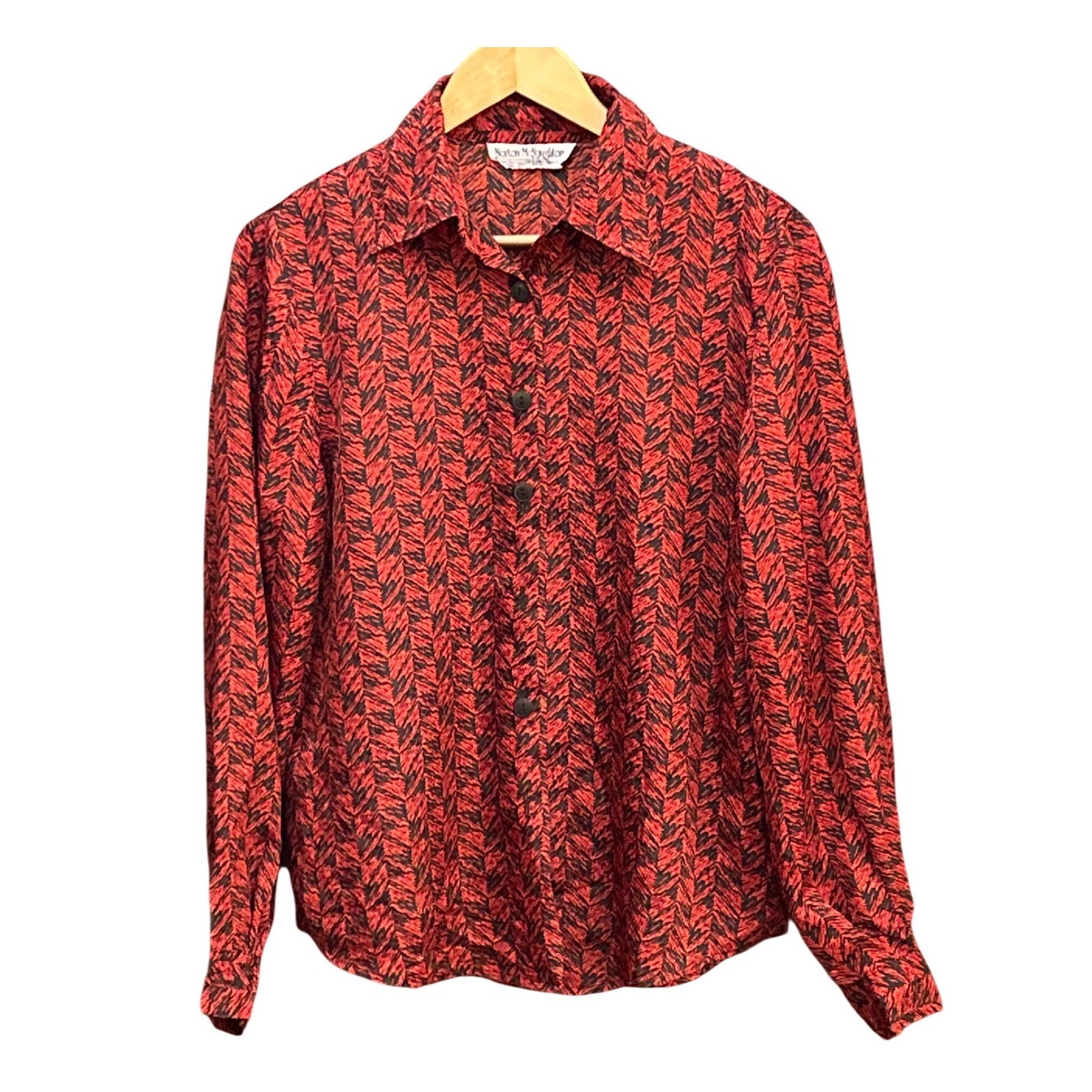 Vintage 90s Norton McNaughton Button Down Blouse Dark Academia Retro Chevron