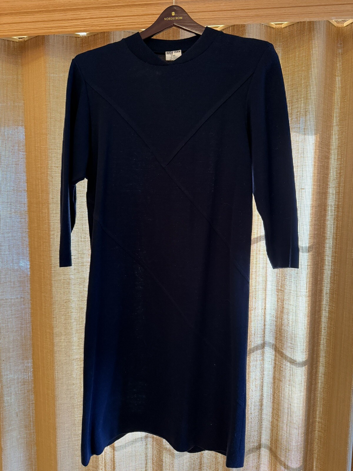 Merry Finn Vintage 70s 80s Navy 3/4 sleeve dress Size 42