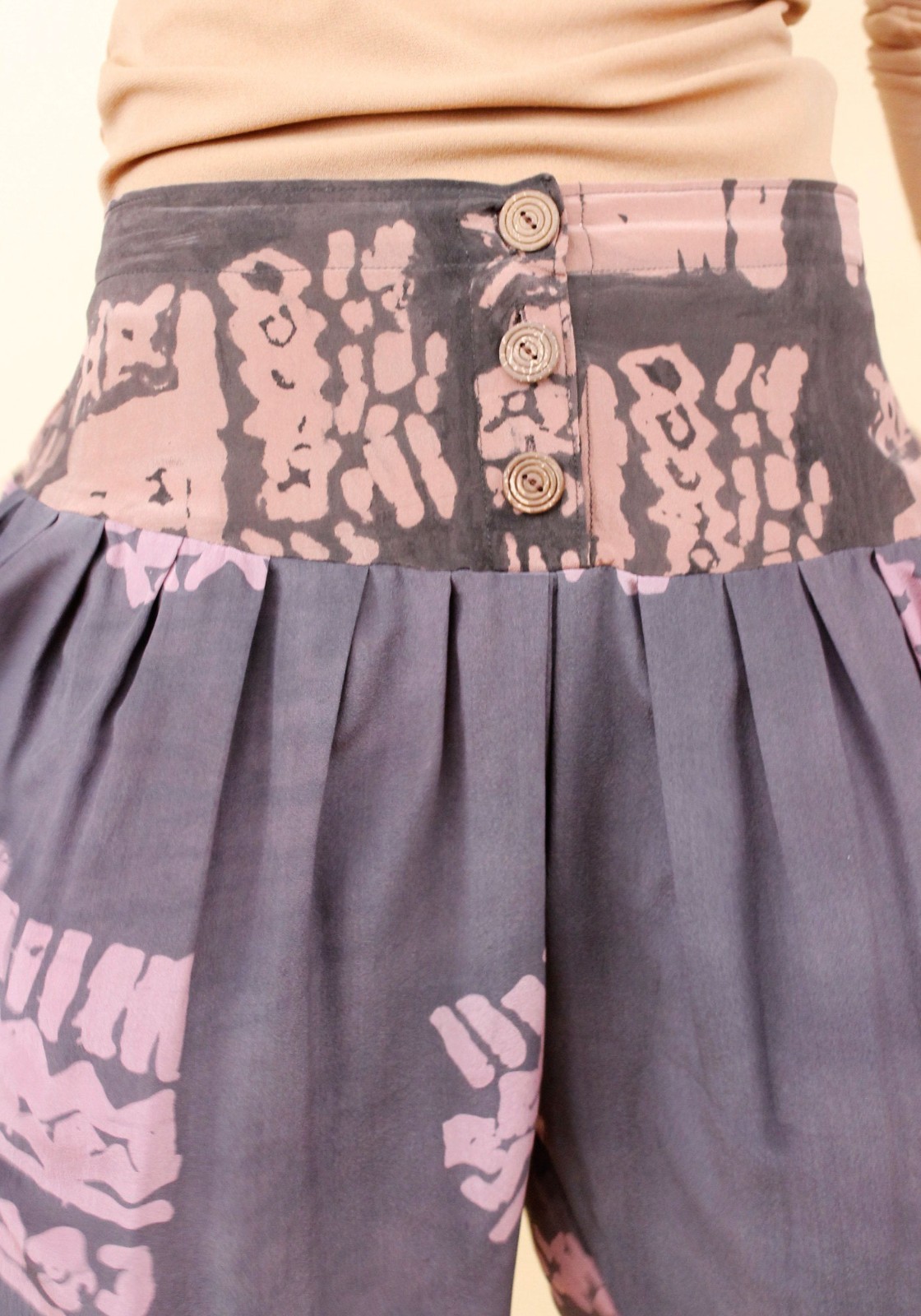 80s Vtg Silk Laise Adzer Designer Silk Moroccan Lagenlook Art Pants S-M W28-30″