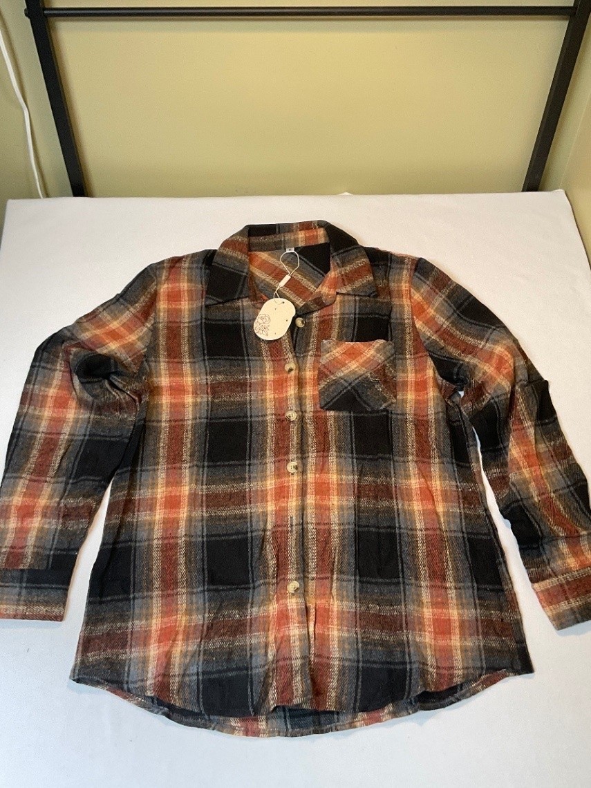 Democracy Plaid Flannel Shirt Women M Long Sleeve Button Down Cotton Casual
