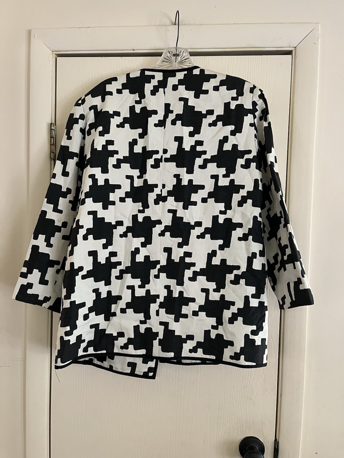 VTG Couture Geoffrey Beene Silk Old Money Houndstooth Blazer Embellished Button