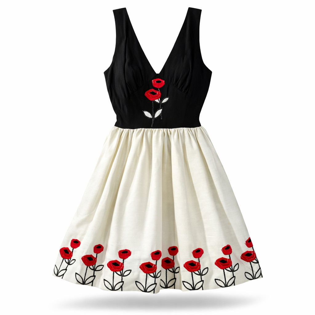 Vintage Coquette Retro Tea Dress 10 Eve Le Coq California Poppy Embroidered Red
