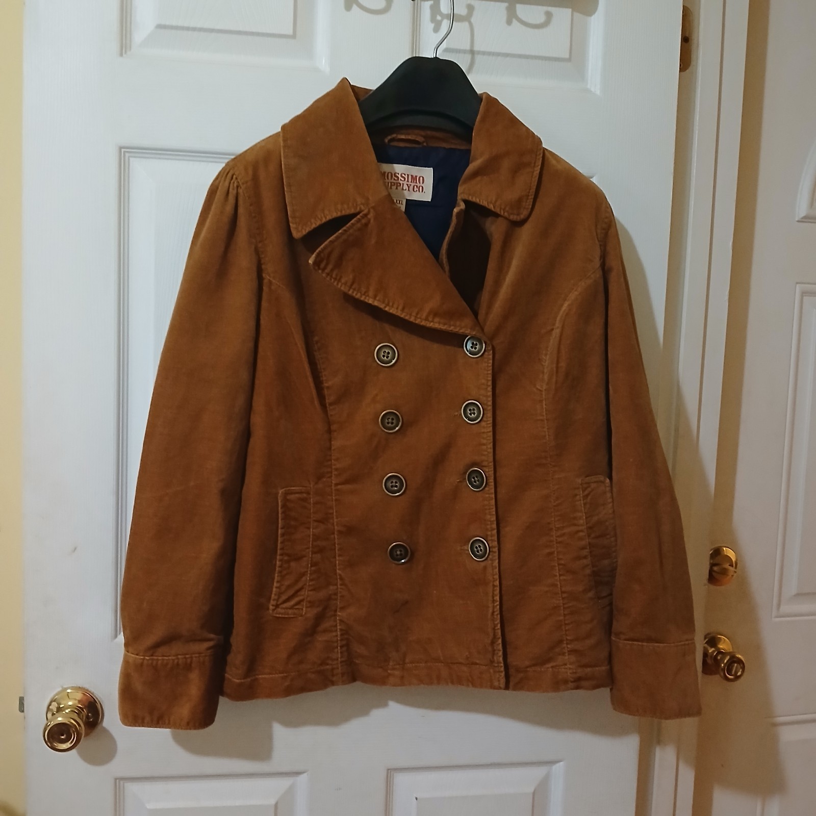 Mossimo Supply Co Corduroy Pea Coat Women L Brown Double Breasted Y2K 90s Retro
