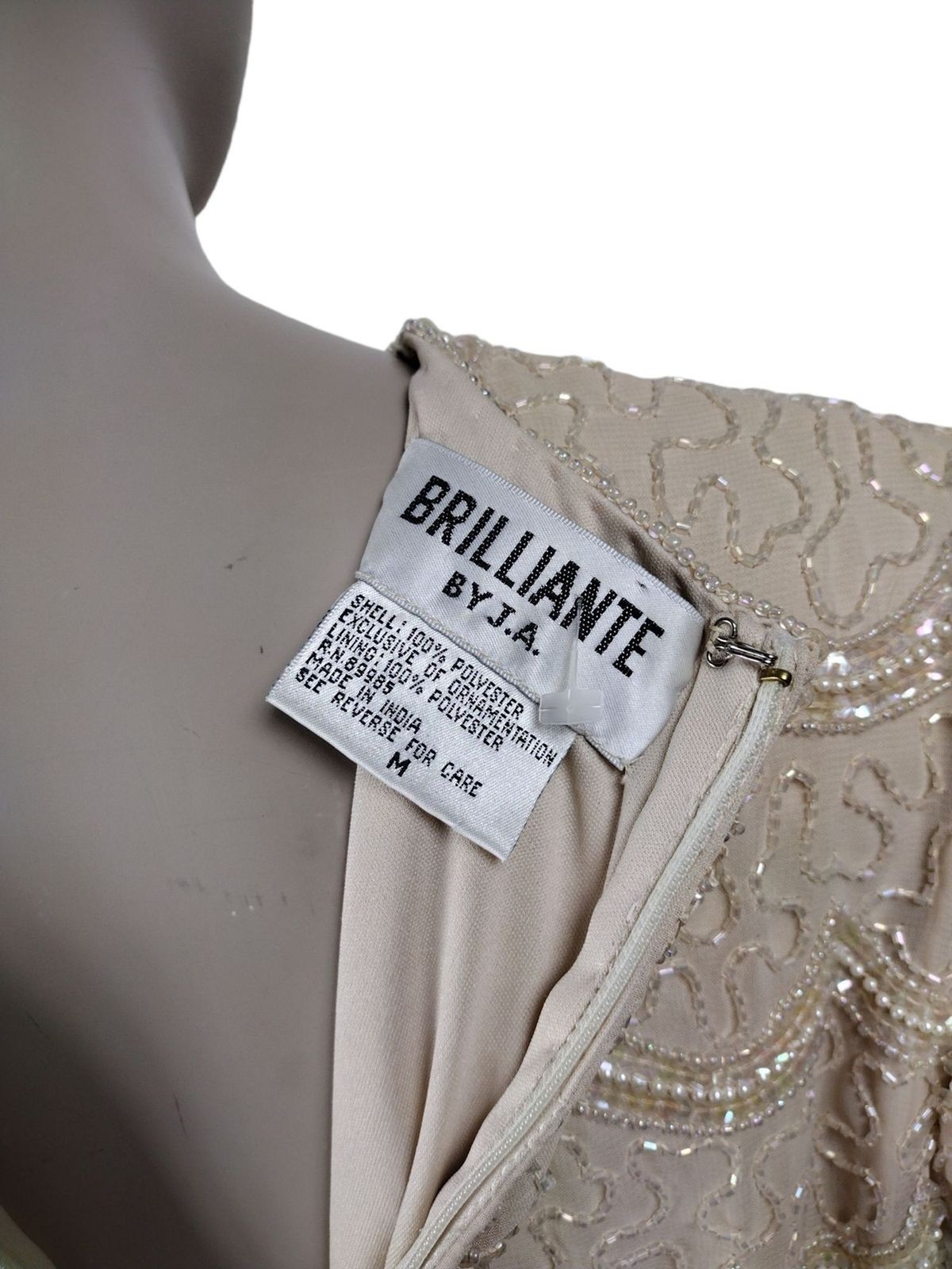 Vintage 80s 90s Creme Chiffon Tiered Scalloped Edge Beaded Sequined Dress India