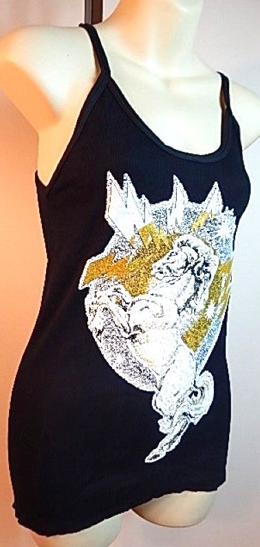 Nos Vintage Black Tank Top T Shirt Lightning Bolt Gold Fantasy Mythical Horse XL