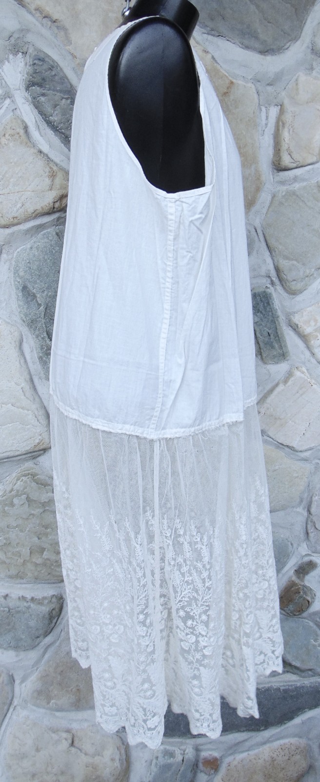 ANTIQUE VICTORIAN COTTON PETTICOAT~1890s ~WOMAN’S MED/LG~LACE BOTTOM~ SLEEVELESS
