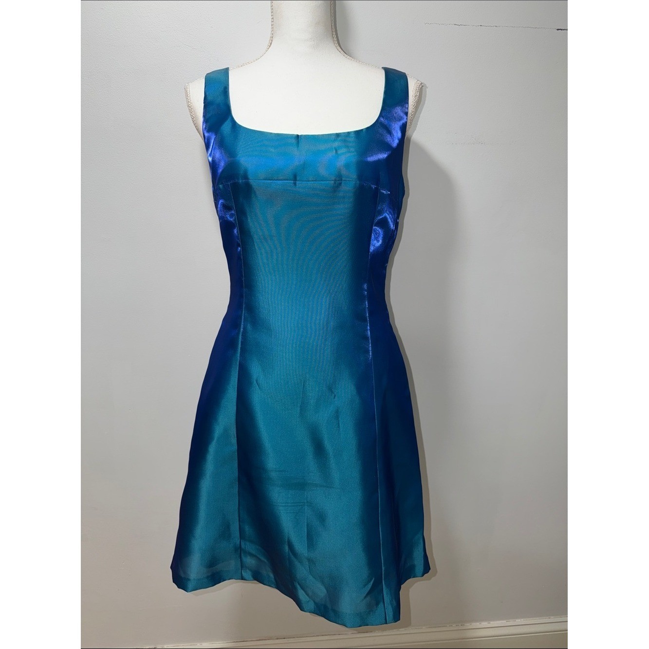 VTG Adrianna Papell Satin Square Neck Dress Coquette Princess Babydoll 8 Evening