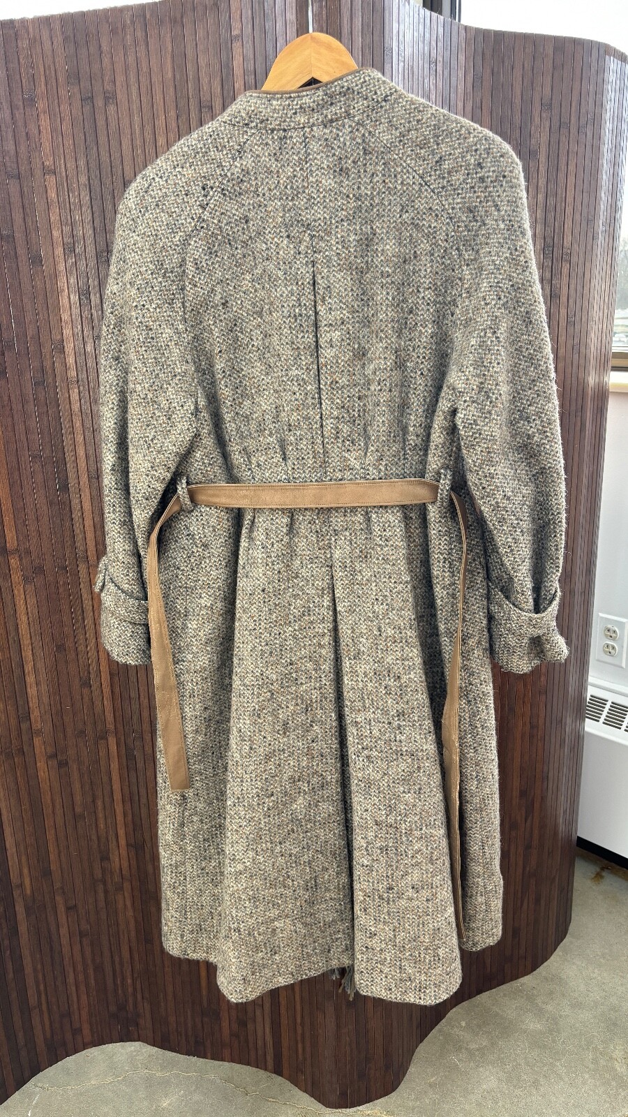VTG 70s/80s Wool Blend Tweed Full Length Coat with Matching Scarf Set: Size M