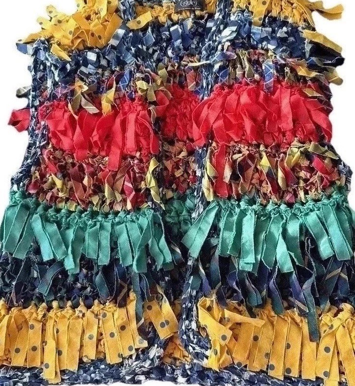 Vtg Vest Medium Estelle Gracer Hippie Rag Rug Artisan Crafted Festival Boho 1989