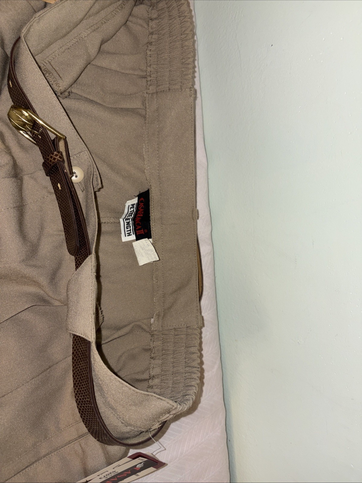 Casablanca II Women’s Dress Pants 12P Petite Taupe Elastic Waist Belt NWT