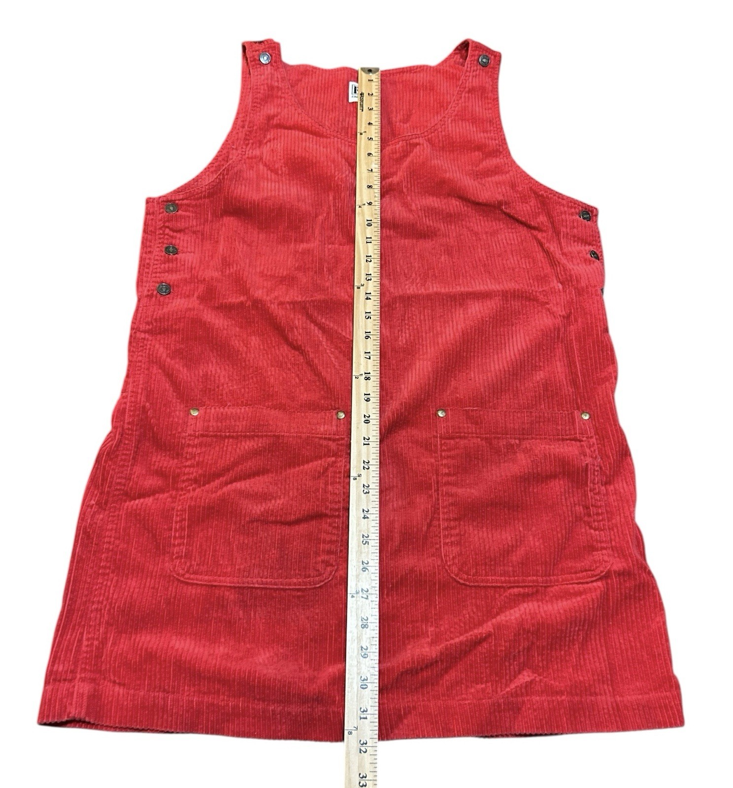 Vintage 90s Fast Pace Corduroy Overall Dress Large Red Pockets Y2K EUC