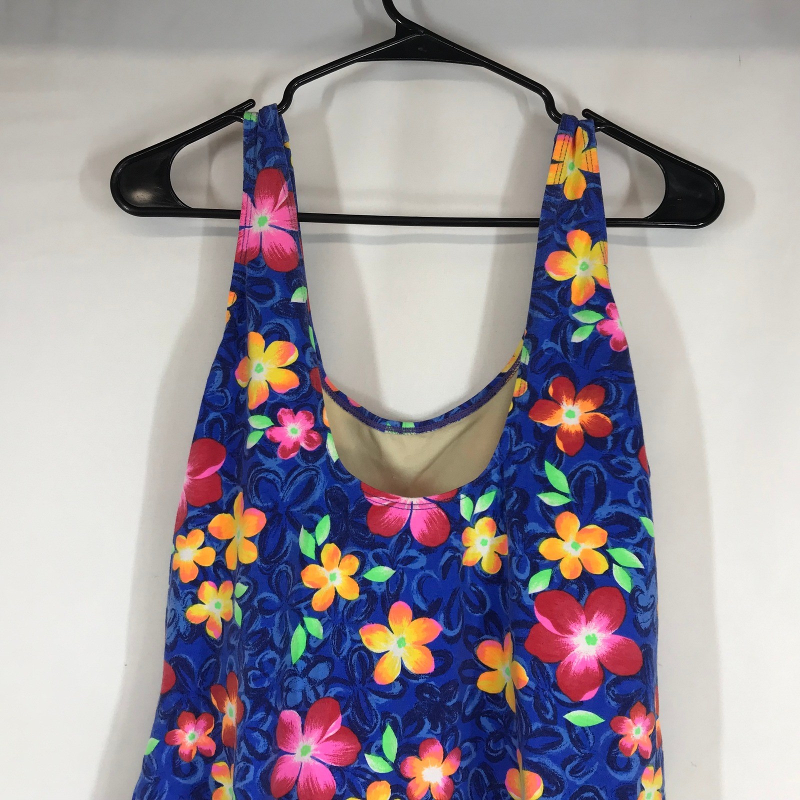 vtg Bermuda Beachwear Vintage Floral One Piece Swimsuit Blue Red Orange Women24W