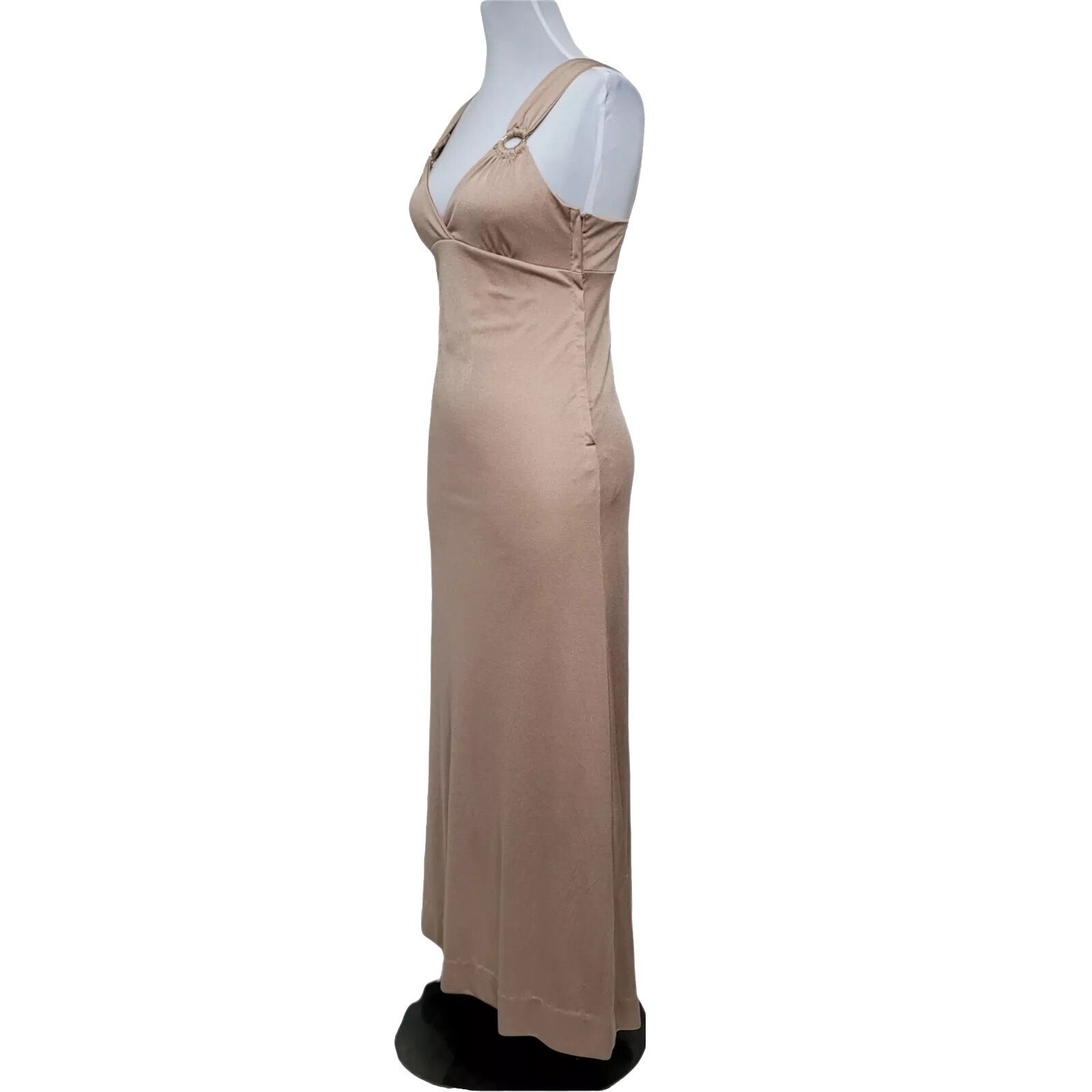 Vintage 70s 80s Champagne Gold Maxi Dress Talon Zipper Empire Waist Disco Gown