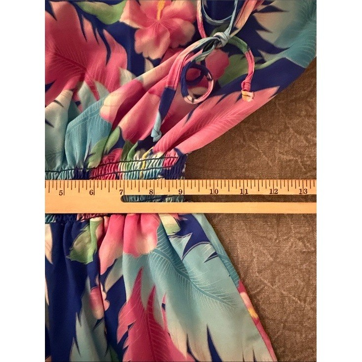 Island Fashions Honolulu Hawaii Vintage Floral Tropical Midi Dress Blue Pink L