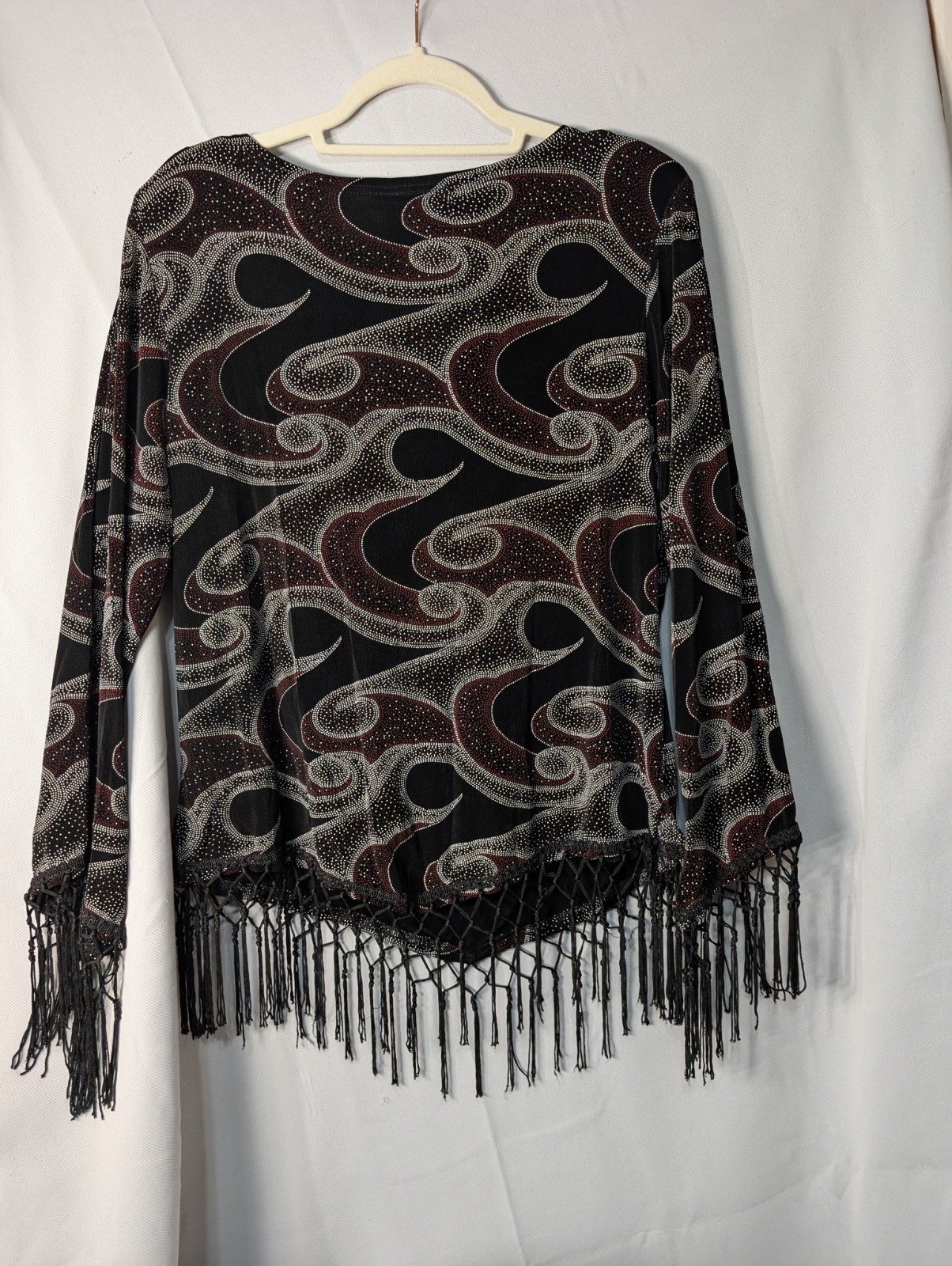 Vintage Artex Collection Womans Fringe Patterned Blouse Boho L)660)