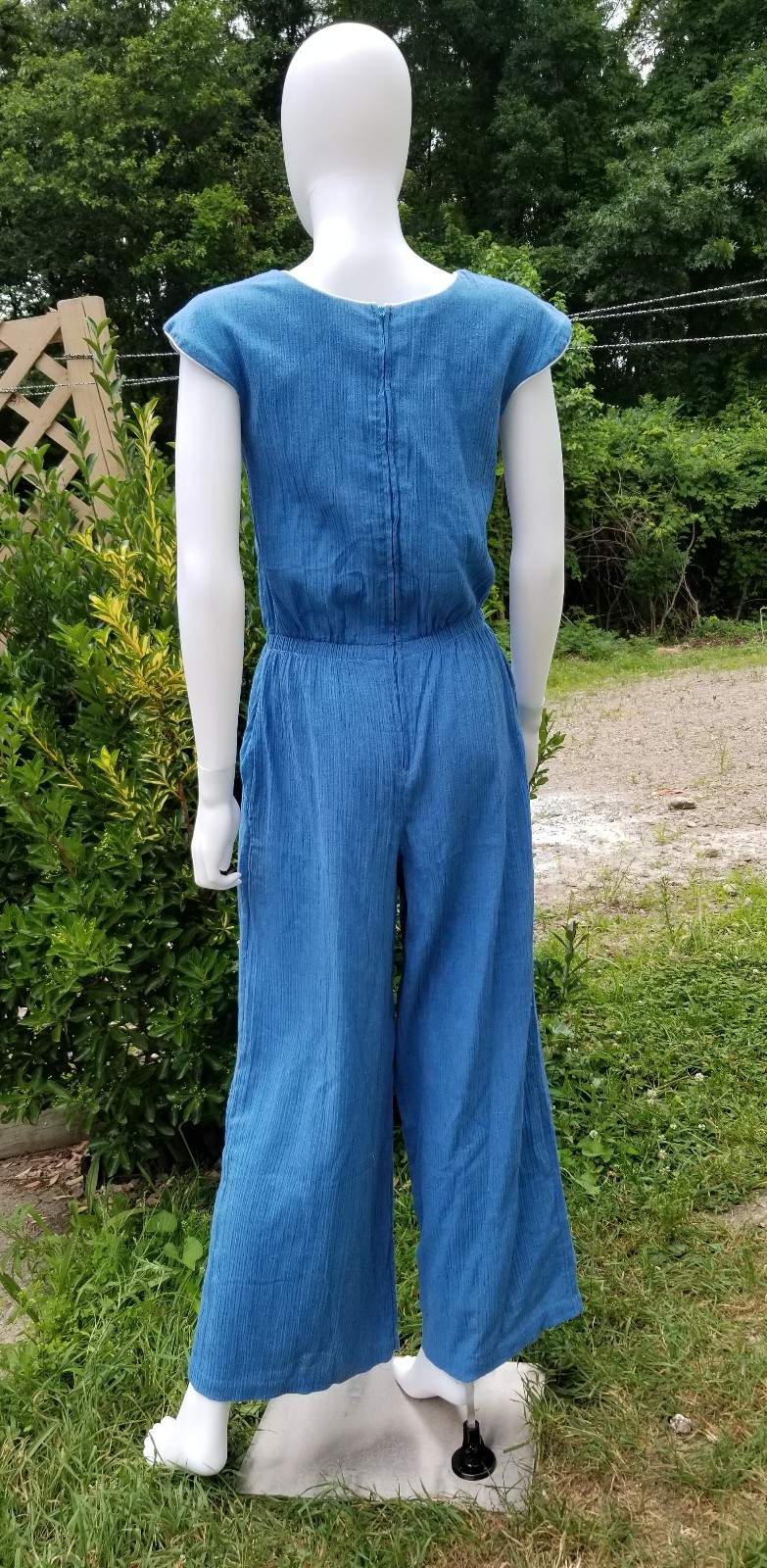 Vintage 1970s „Dutchess”Marine Baby blue wide leg romper jumpsuit nautical SM