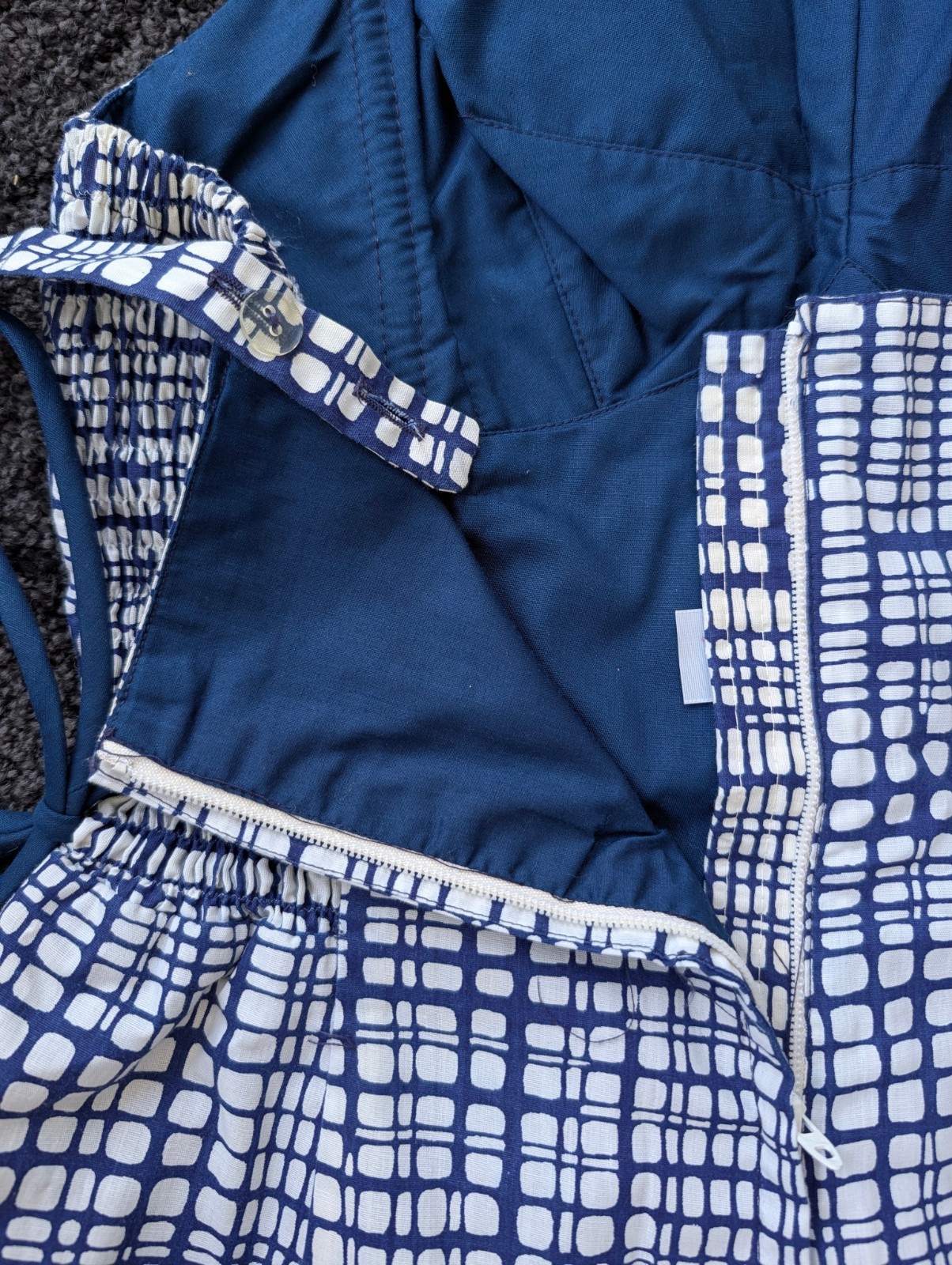 Gabor NY 1960s Vintage Blue White Plaid Swimsuit Playsuit Cotton Metal Zipper M
