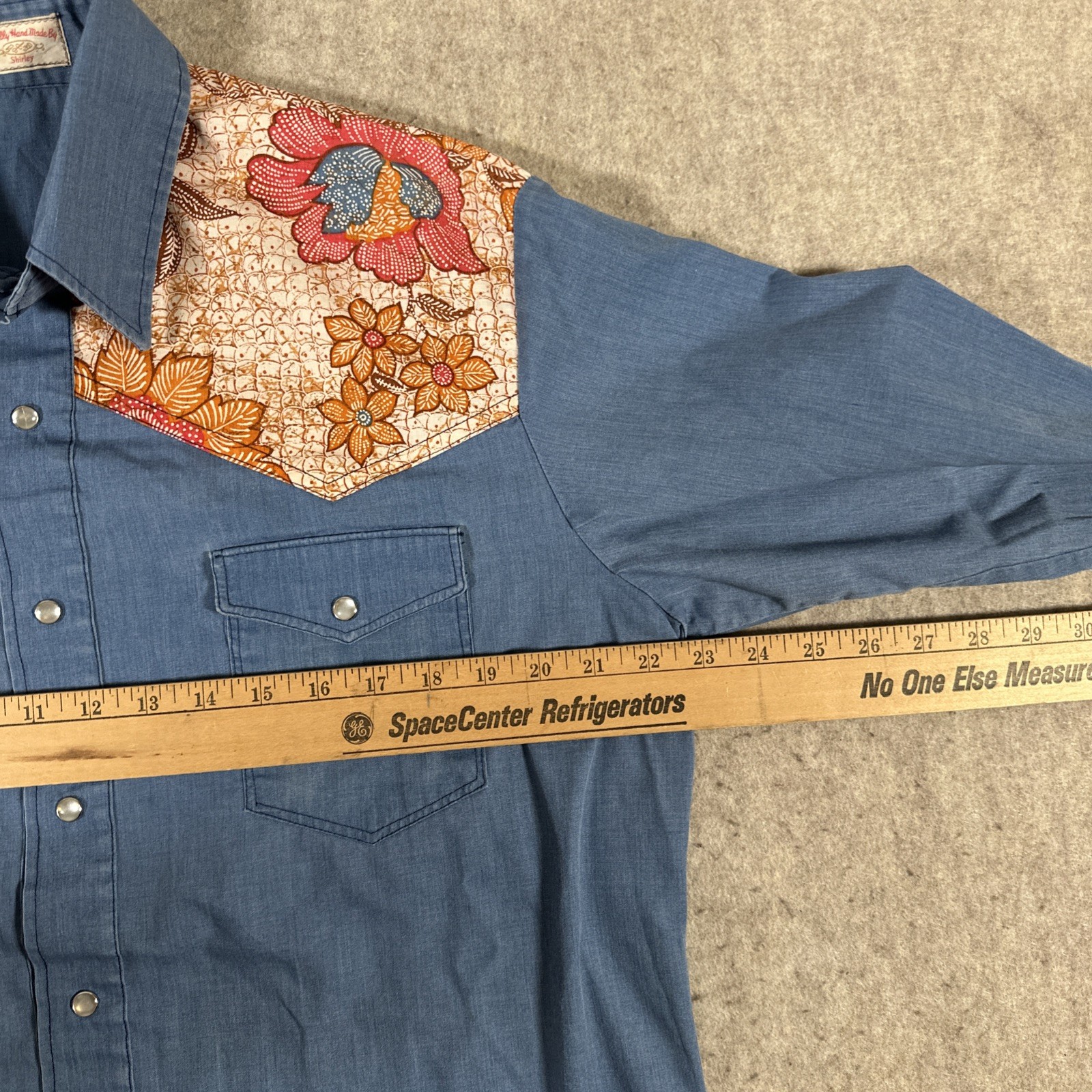 Vintage Button-Down Shirt Large? Handmade Shirley Pearl Snap Blue