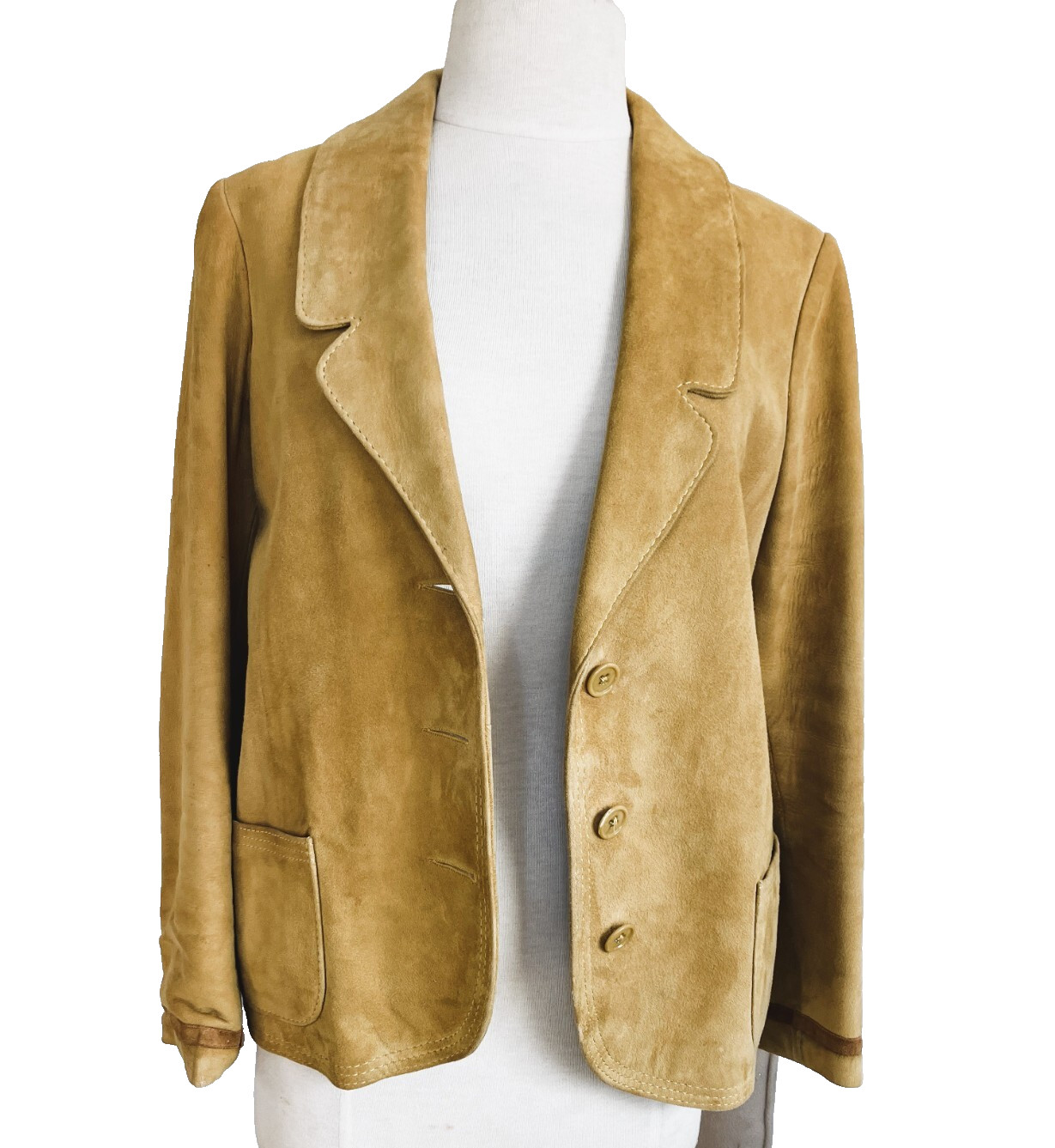 Designer 60’s Women’s Classic Calfskin Suede Lined Leather Trim Blazer Jacket M