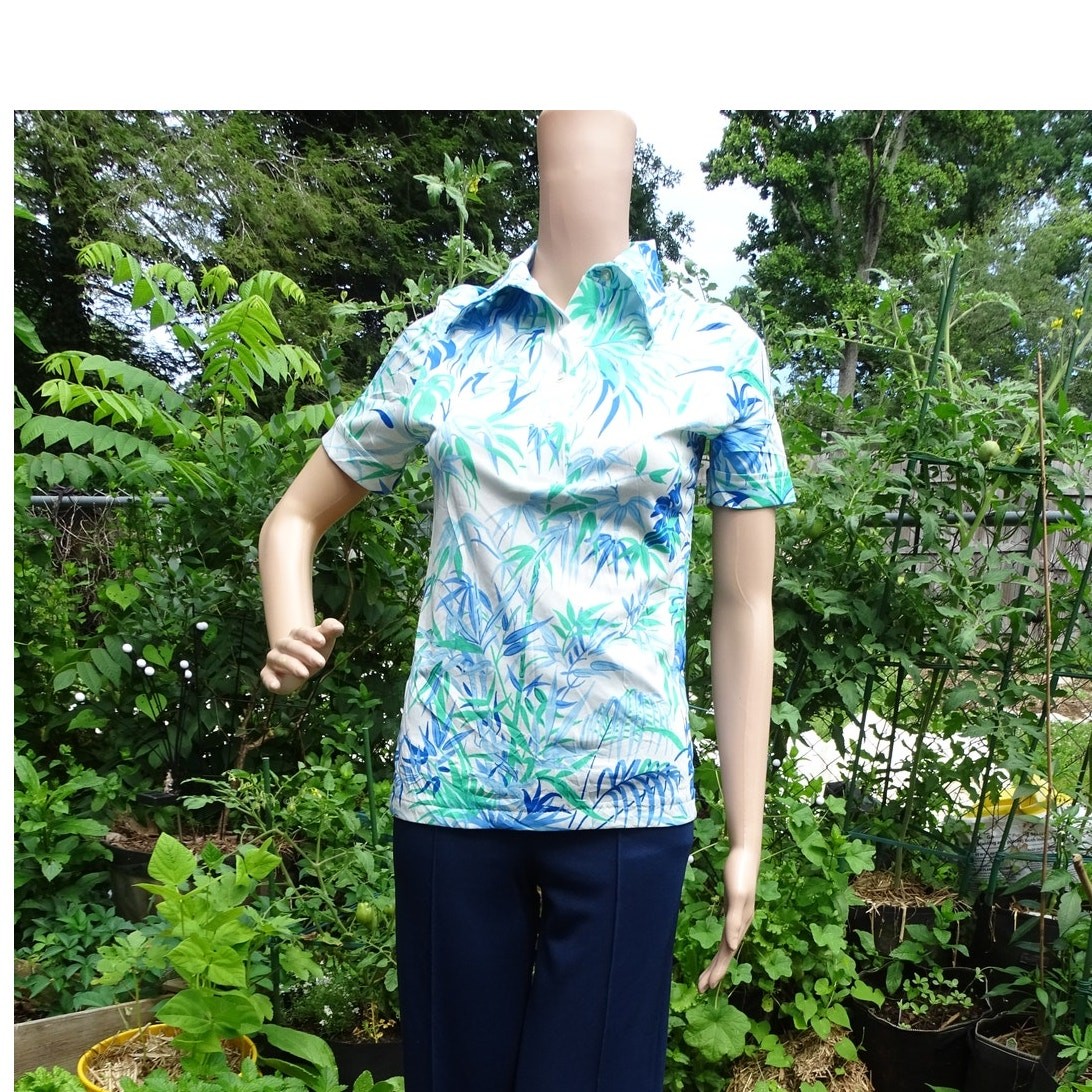 Vintage 70s Jayson Classics Bamboo Botanical Print Shirt Womens Medium Hawaiian