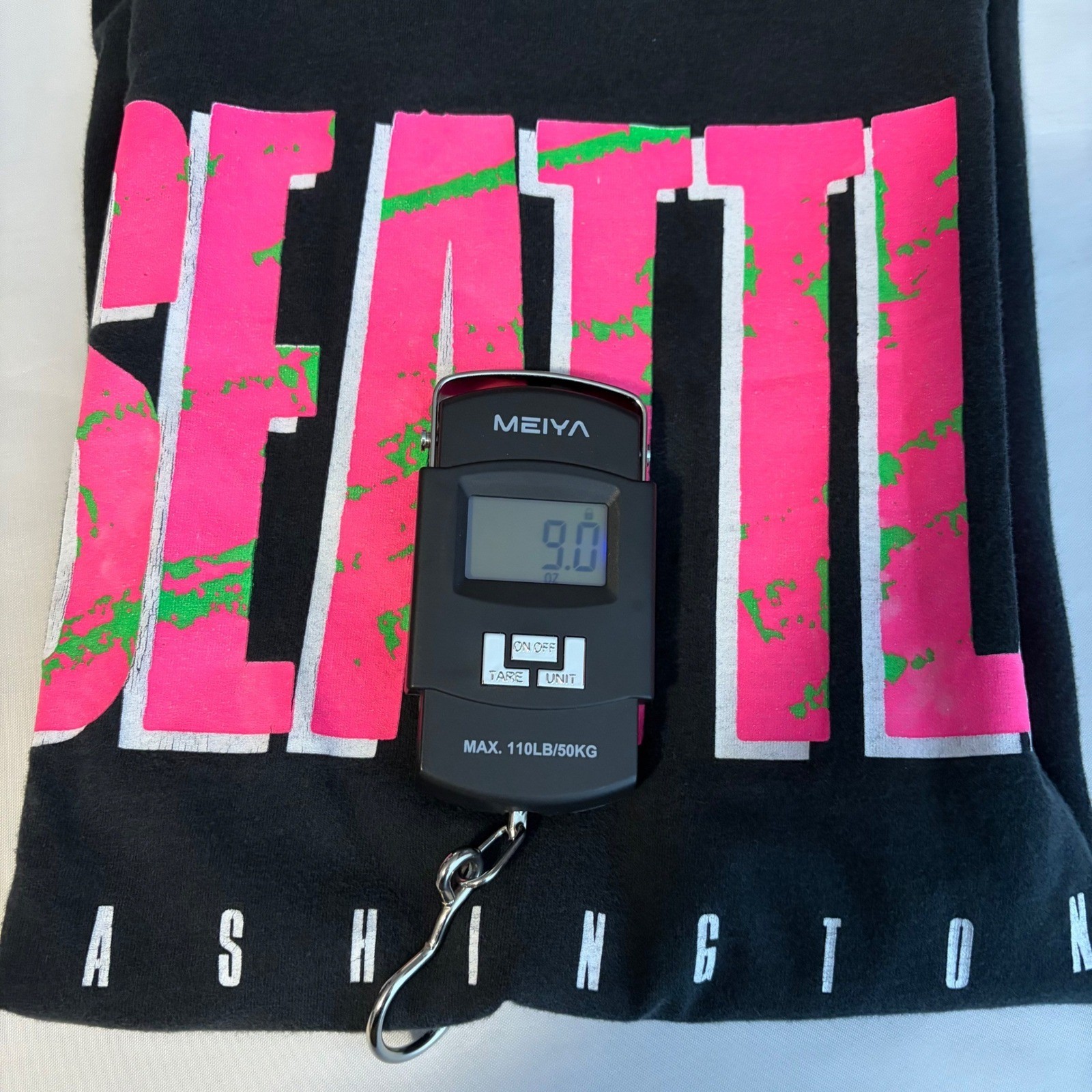 Vintage Jerzees Seattle Washington T Shirt Black Neon Pink Green XL Made in USA