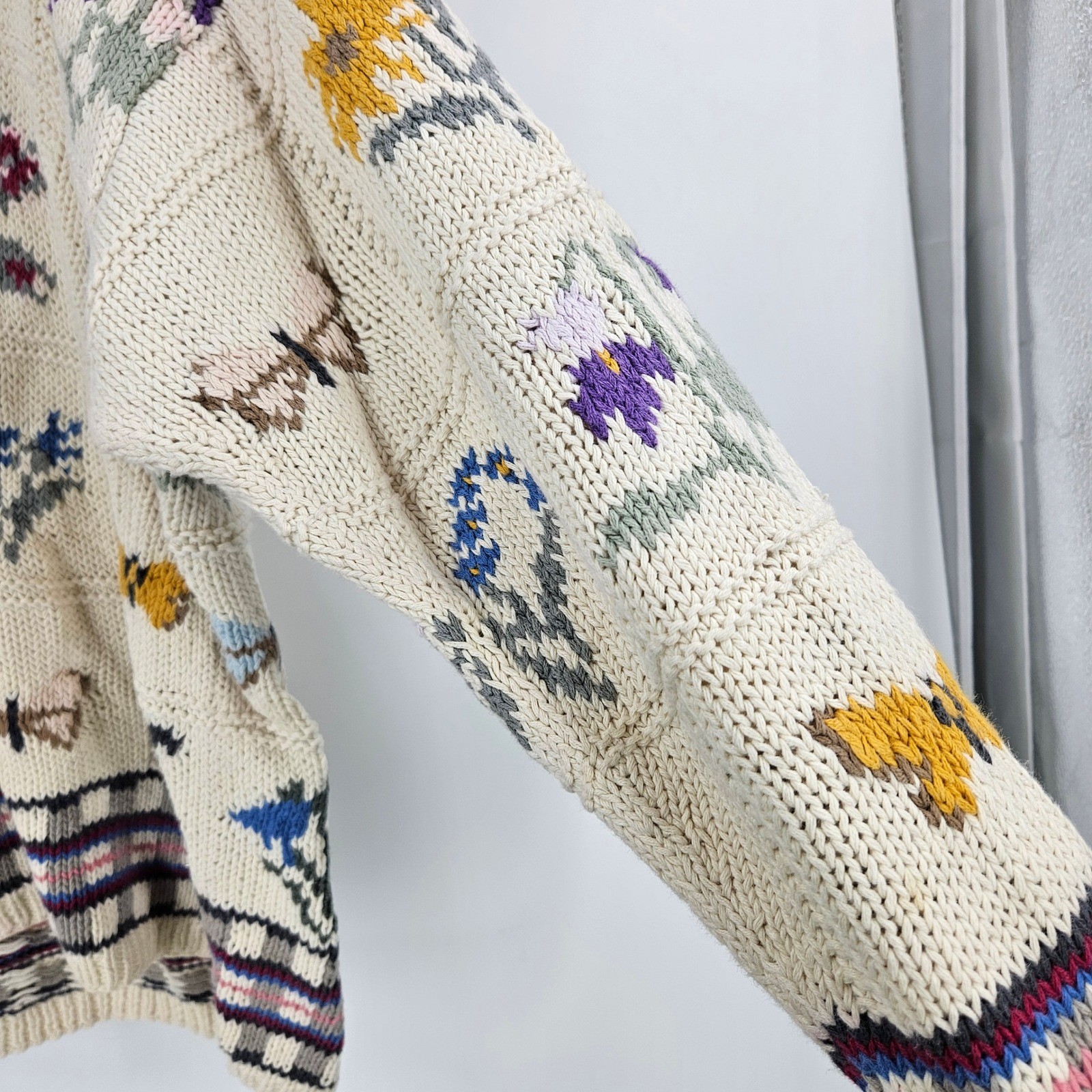 Vintage y2k Outback Red Grandma Sweater Cream Butterfly Floral Knit Pullover M