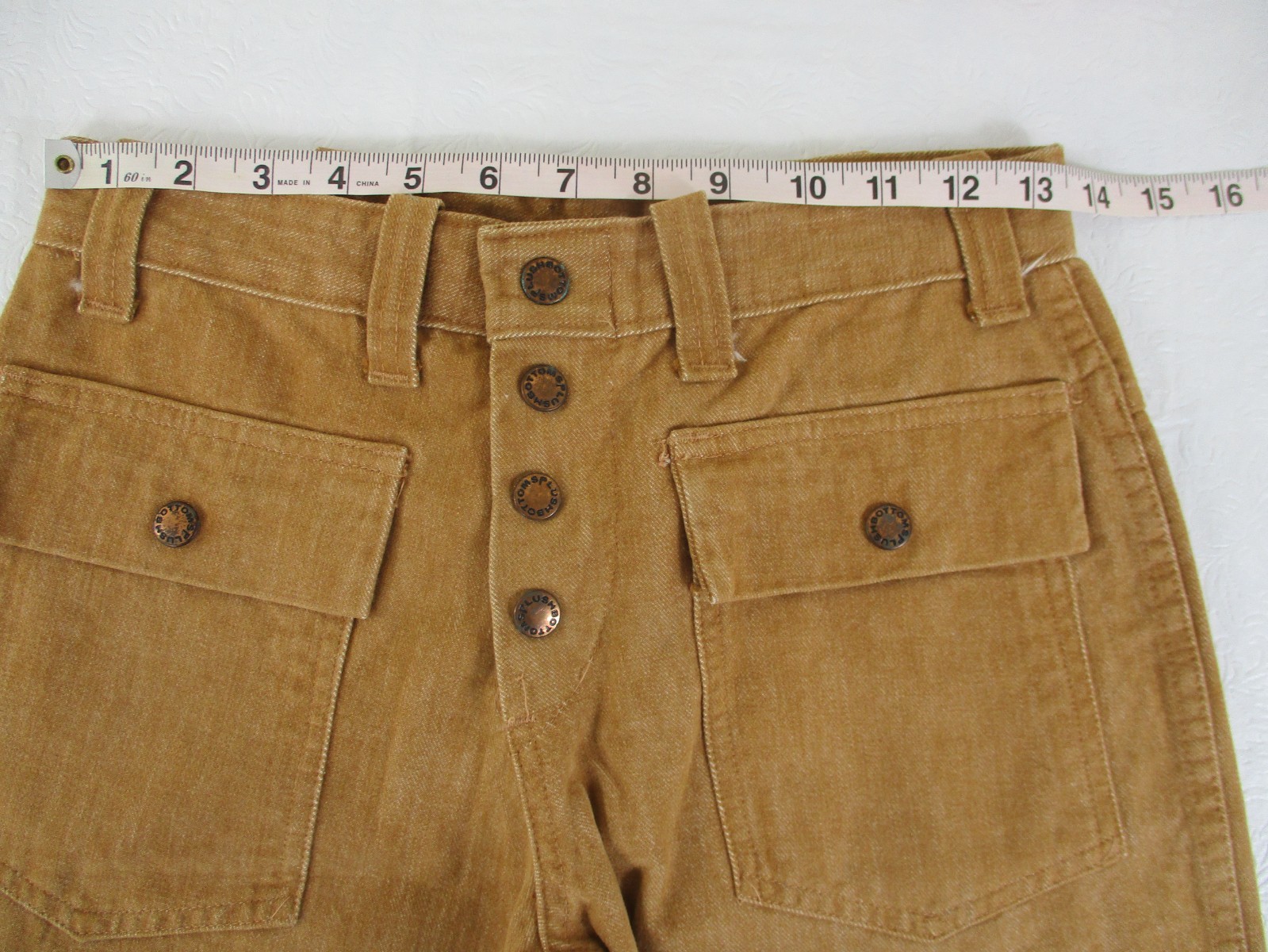 VTG 70’s Plush Bottoms Bell Bottom Snap Fly Jeans Boho Hippy 27 X 29 Brown Twill