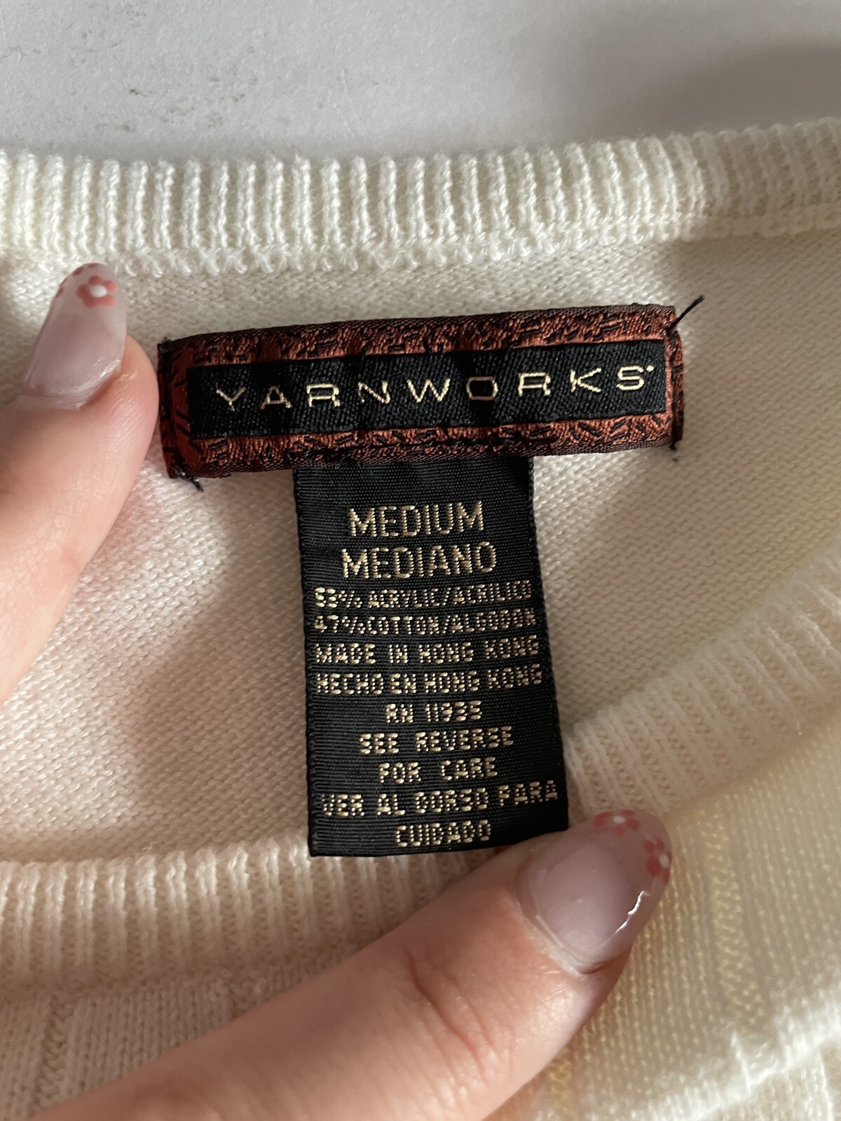 Vintage Yarnworks Sweater Med Cable Knit Shoulder Pads Short Sleeves Cream*