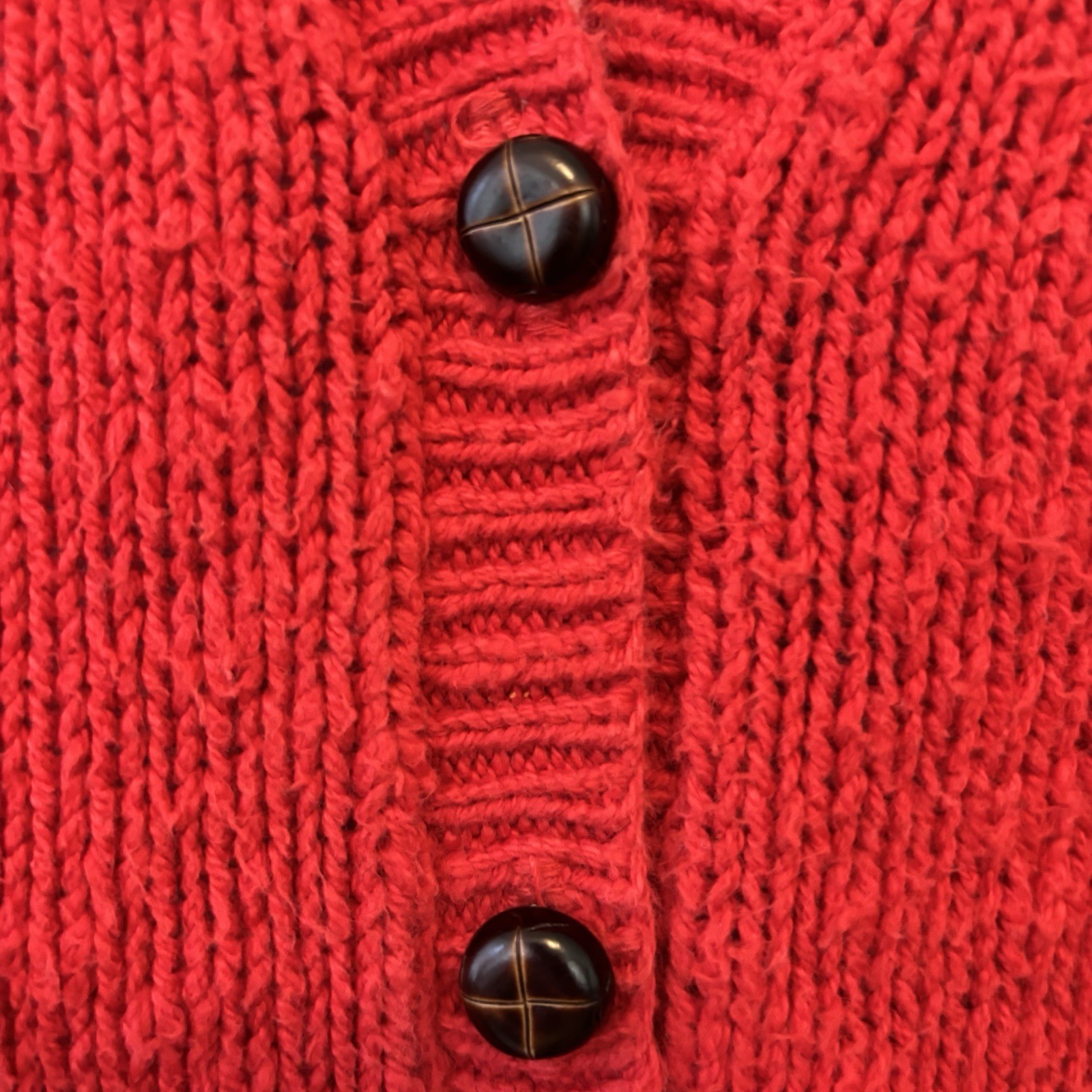 Vintage Villager Red Vest Medium Cardigan USA 80s Y2K Wood Buttons