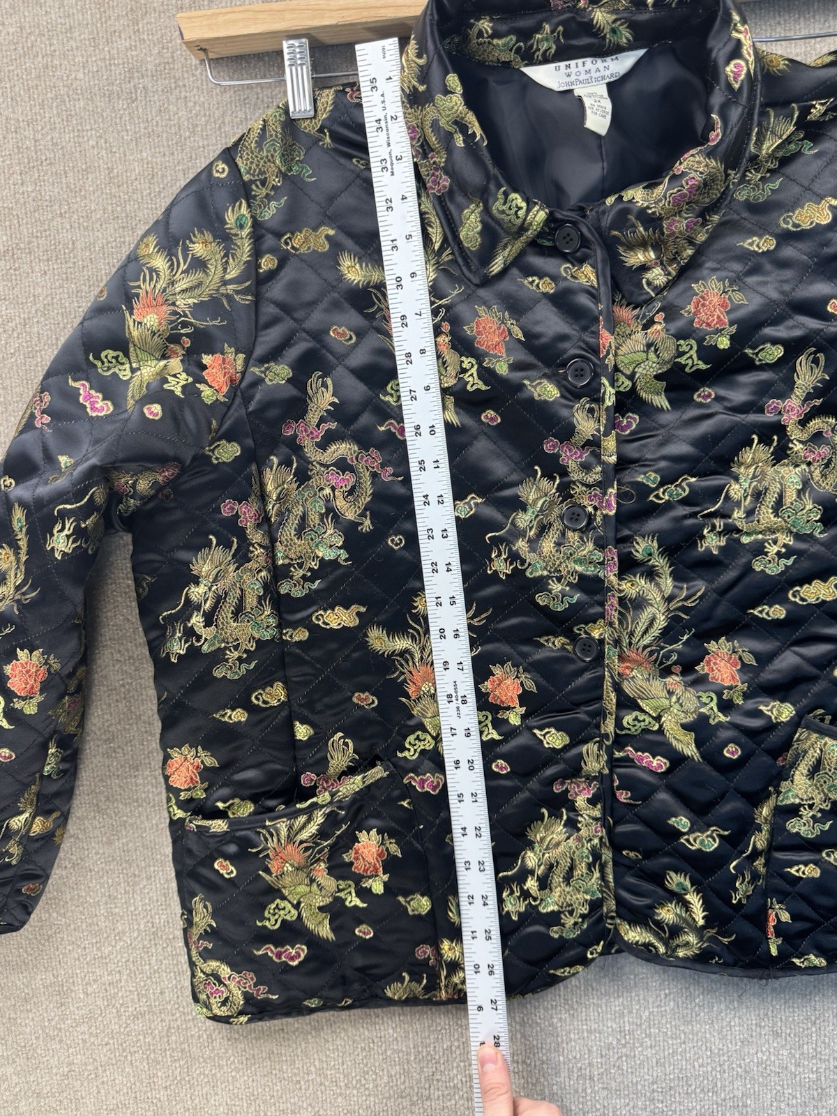 Vintage 90s Uniform John Paul Richard Quilted Dragon Phoenix Jacket Brocade 2X