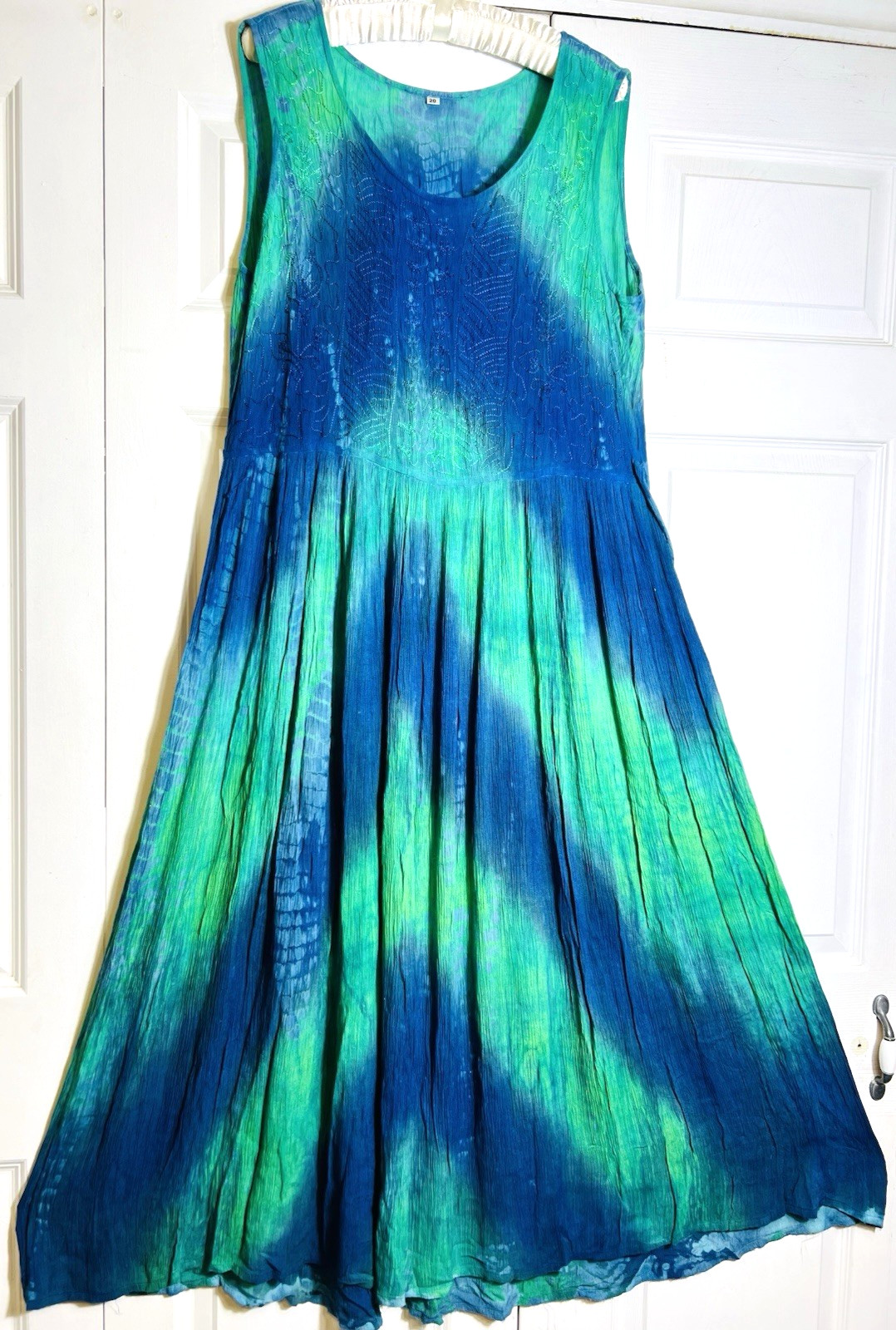 Tie Dye Blue Green Womens DRESS Midi Sz 18 20 Boho Festival Concert Sleeveless