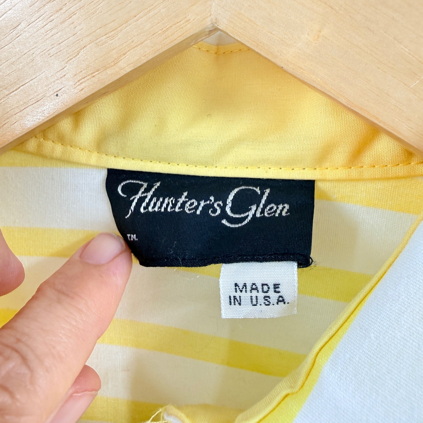 Vintage Hunters Glen Striped Button Down Shirt Yellow White USA Top Size 14