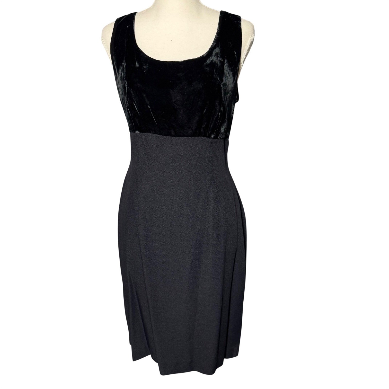 J.R. Nites Black Velvet Bodice Dress 90s Size 10 Minimal Midi Formal