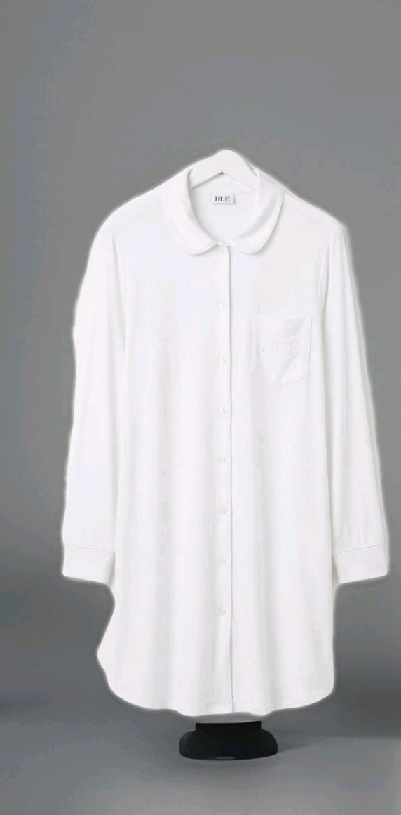 HUE The PJ Napshirt White Large Button Front Sleep Shirt Nightgown NEW NWT $46