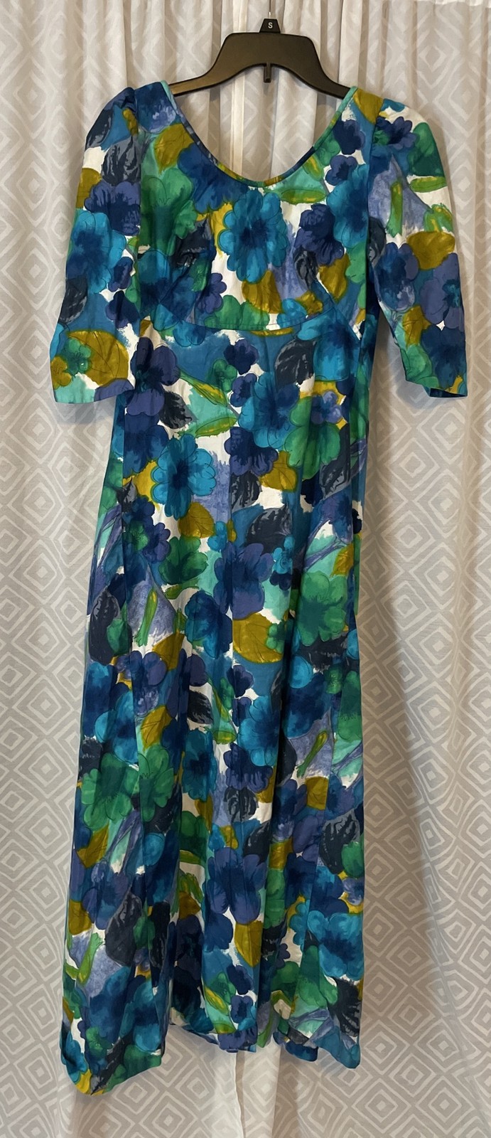Vintage Kamehameha Hawaiian Dress Size Small Blue Floral Print