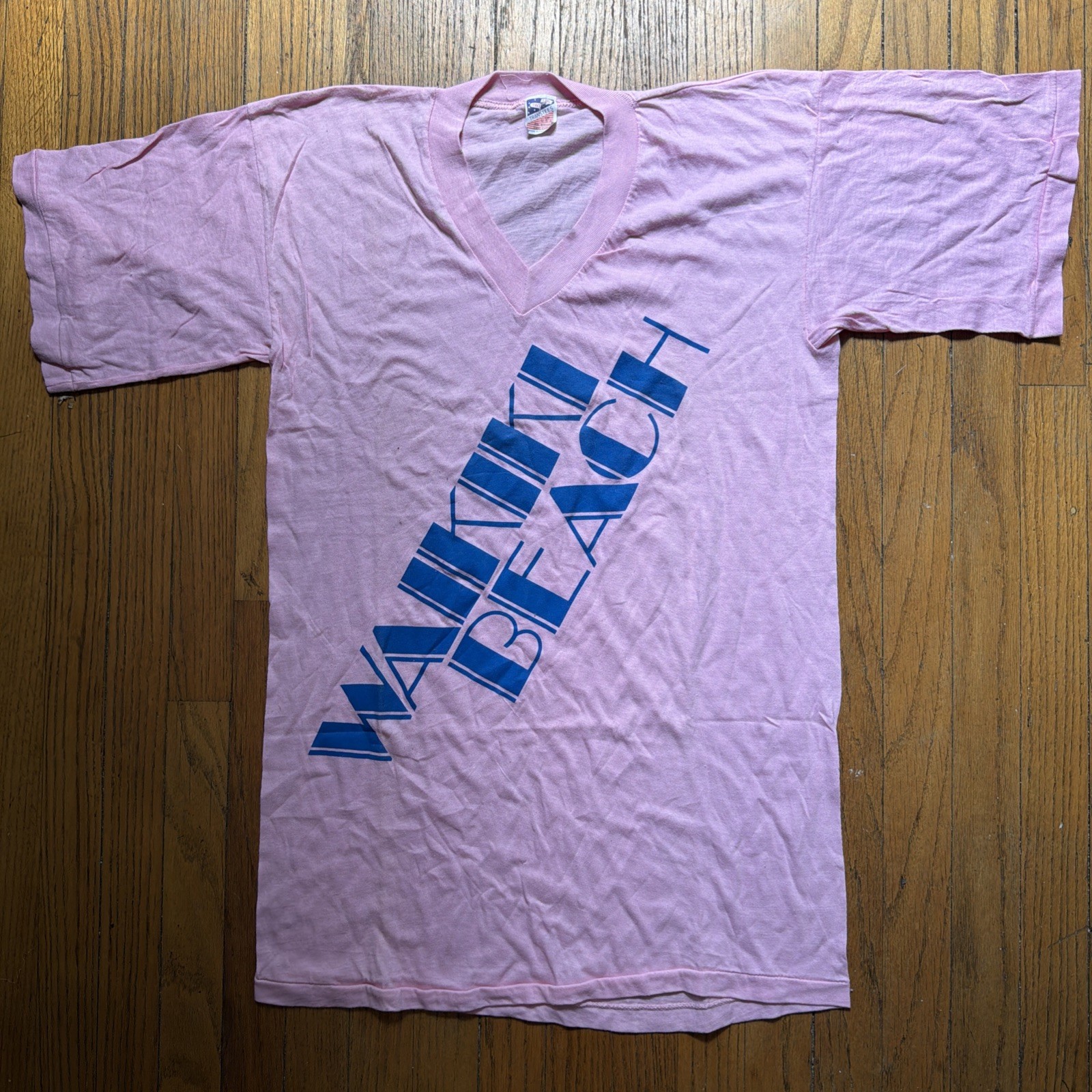 Vintage 80s Waikiki Beach Women’s Long Pink XXXL Hawaii HI Souvenir T Shirt 3XL